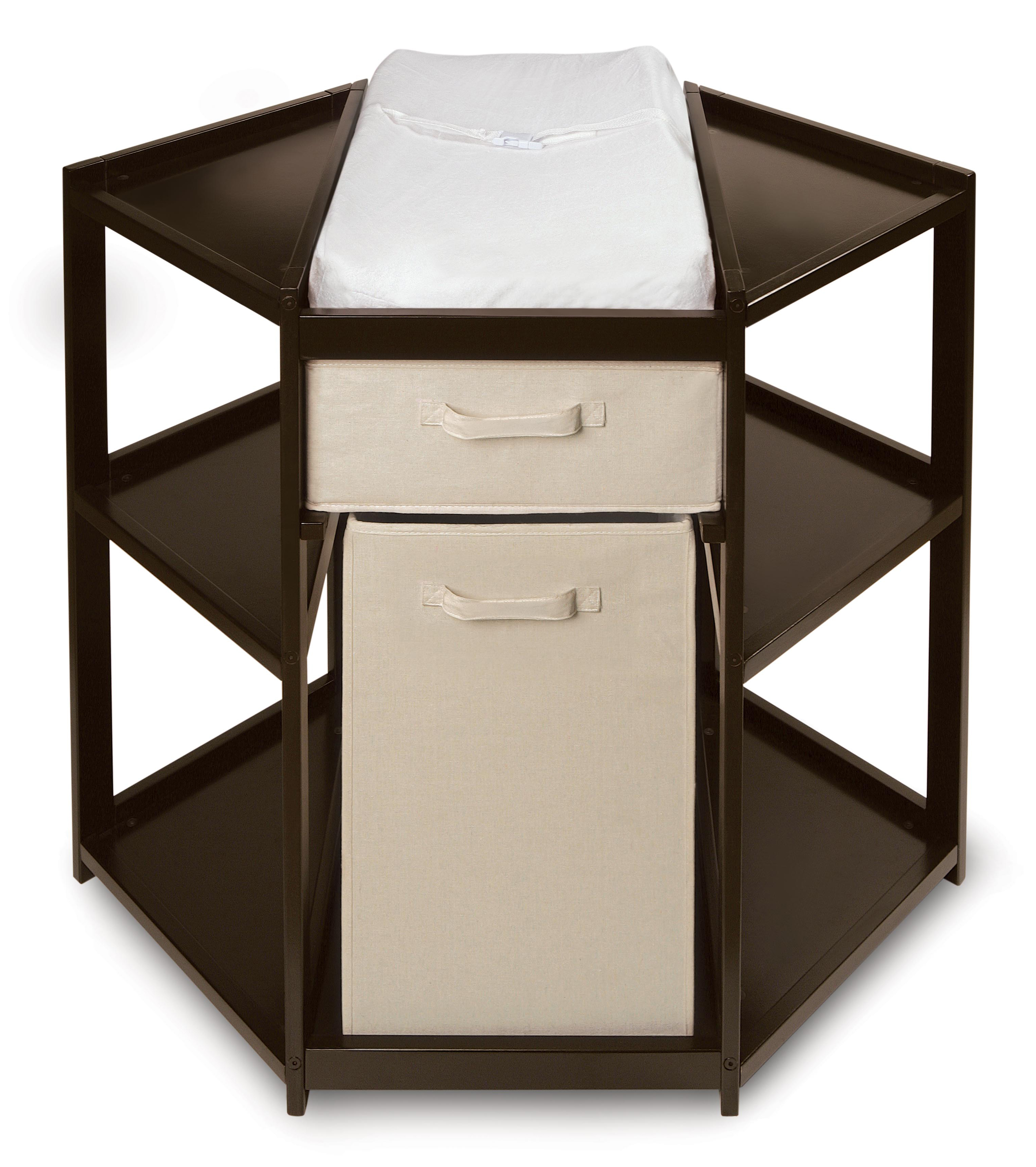 Diaper Corner Baby Changing Table with Hamper and Basket - Espresso
