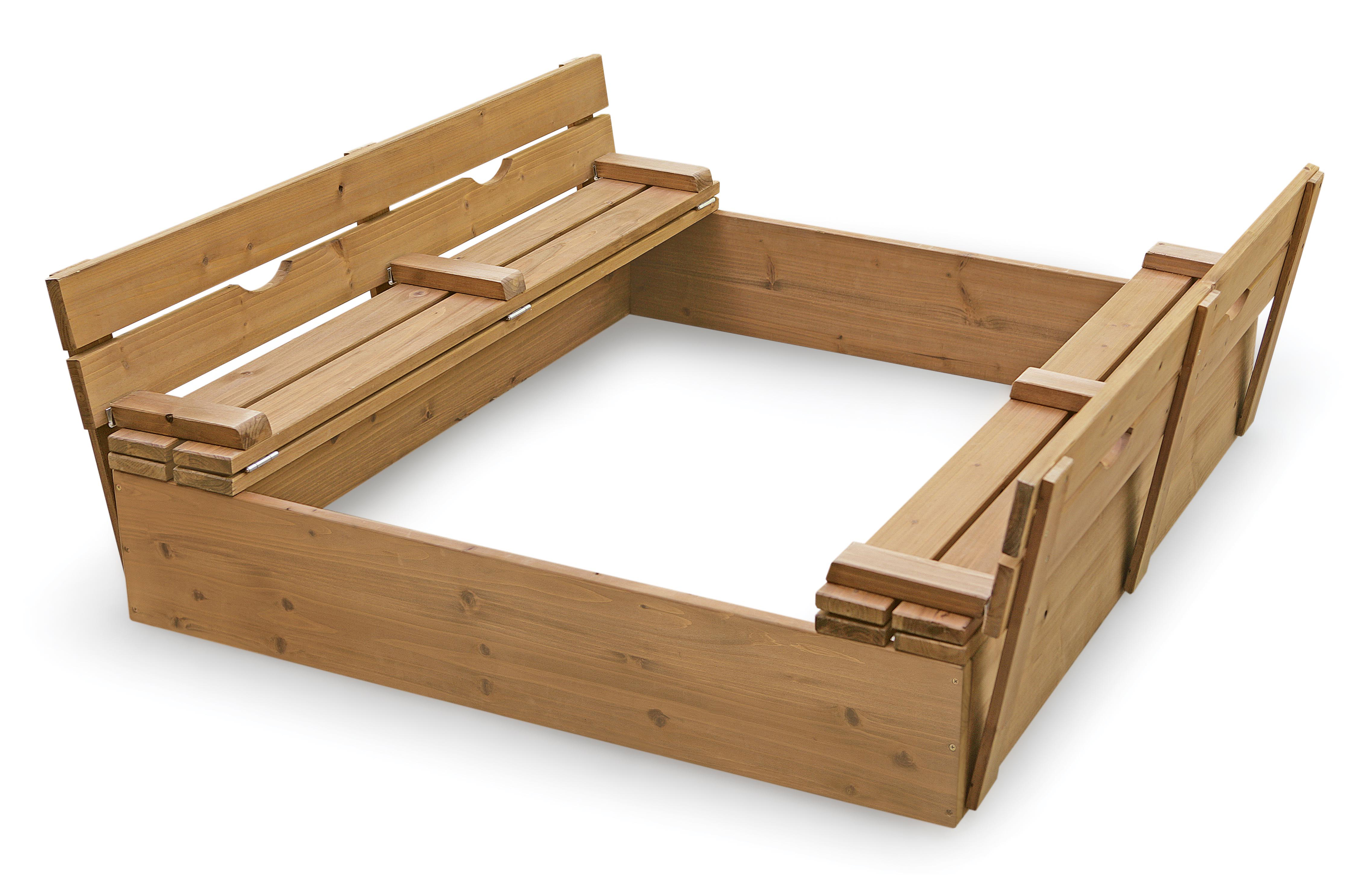 Covered Convertible Cedar Sandbox with Two Bench Seats - Natural