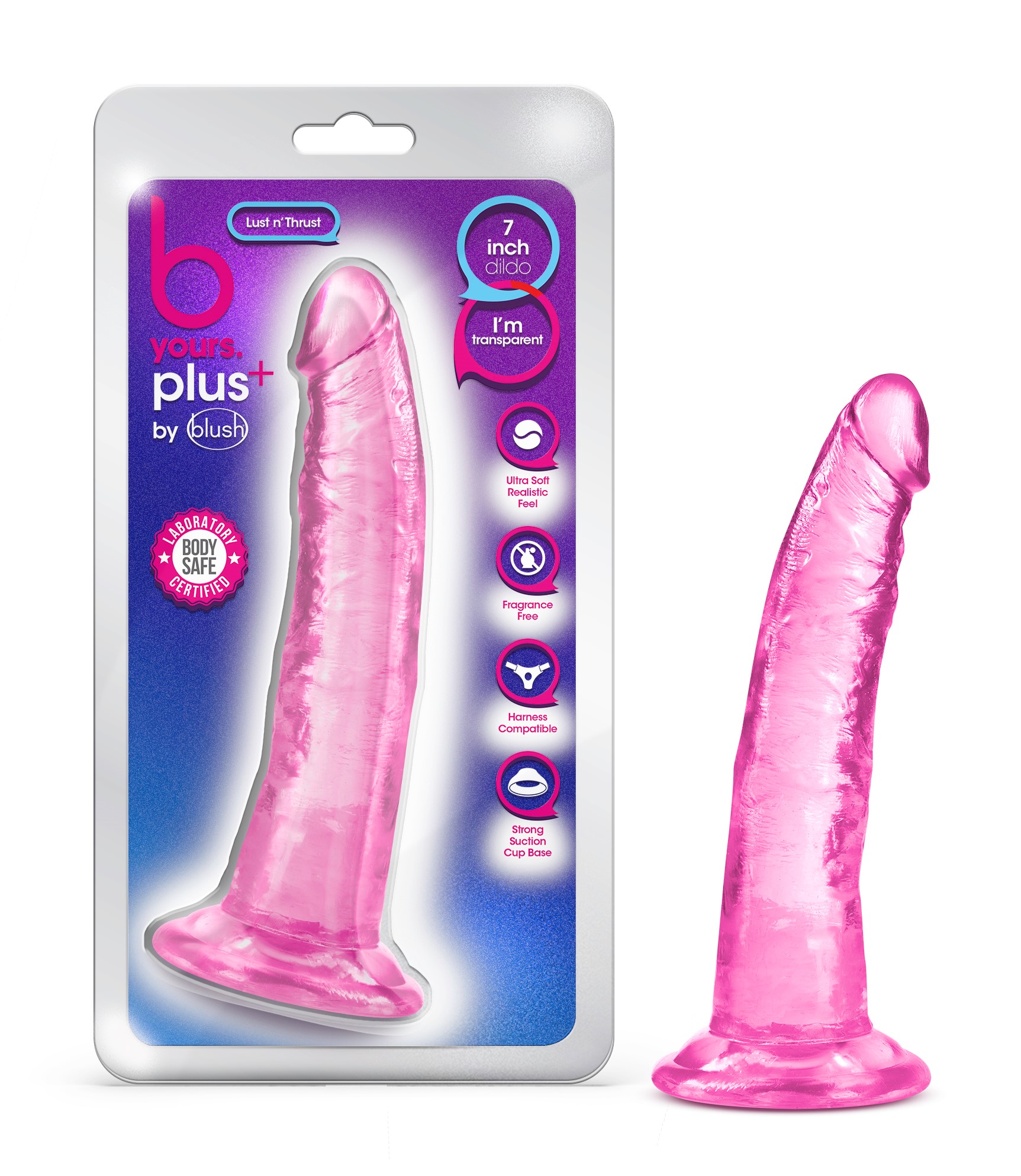 Blush B Yours Plus Lust N? Thrust Realistic G-Spot Pink 7.5-Inch Long Dildo With Suction Cup Base