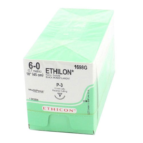 ETHILON® Nylon Black Monofilament Suture, 6-0, P-3, Precision Point-Reverse Cutting, 18" - 12/Box