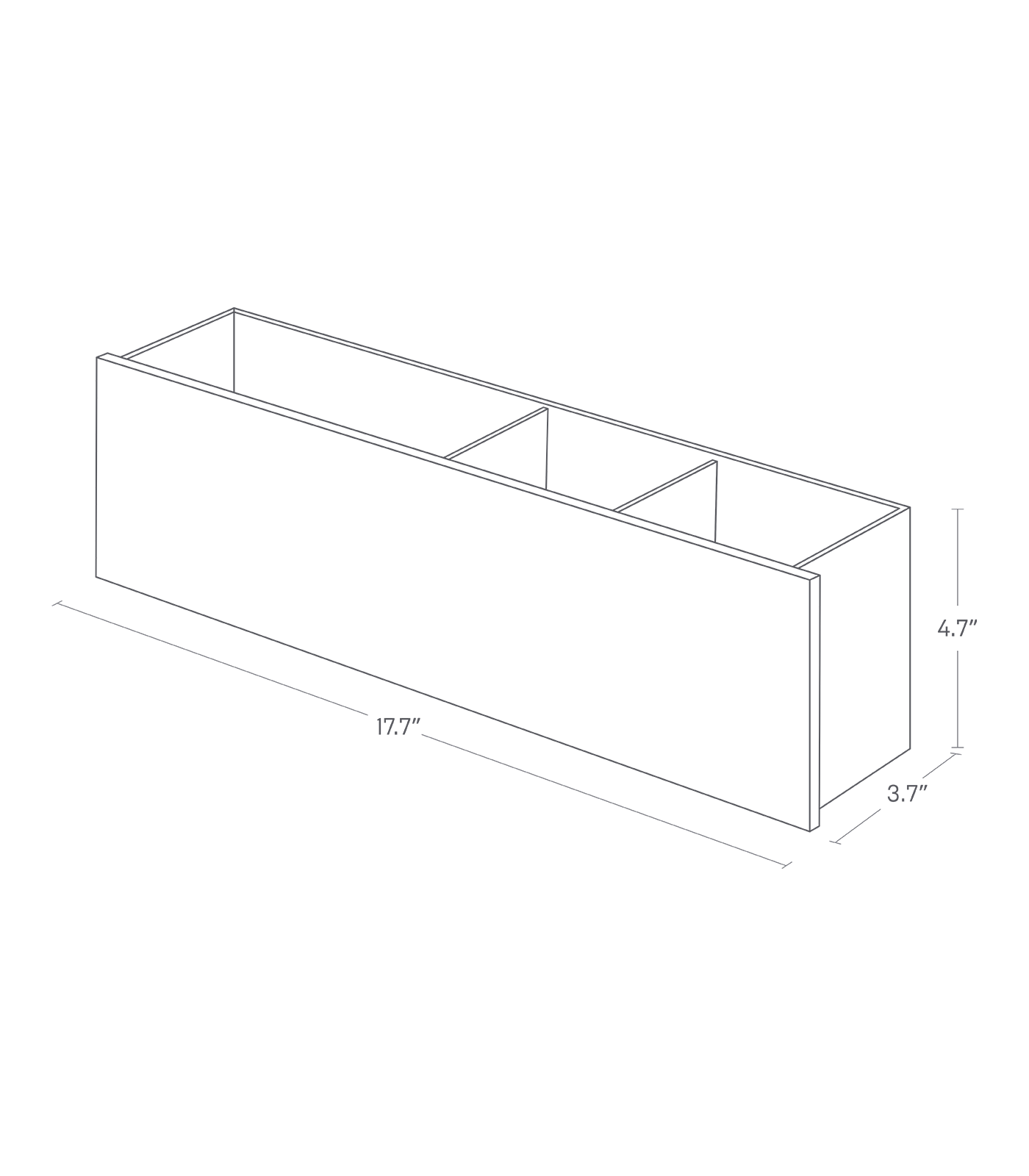 Dimension image for Desk Organizer - Two Sizeson a white background showinglength of 17.7", width of 3.7 ", height of 4.7 ".