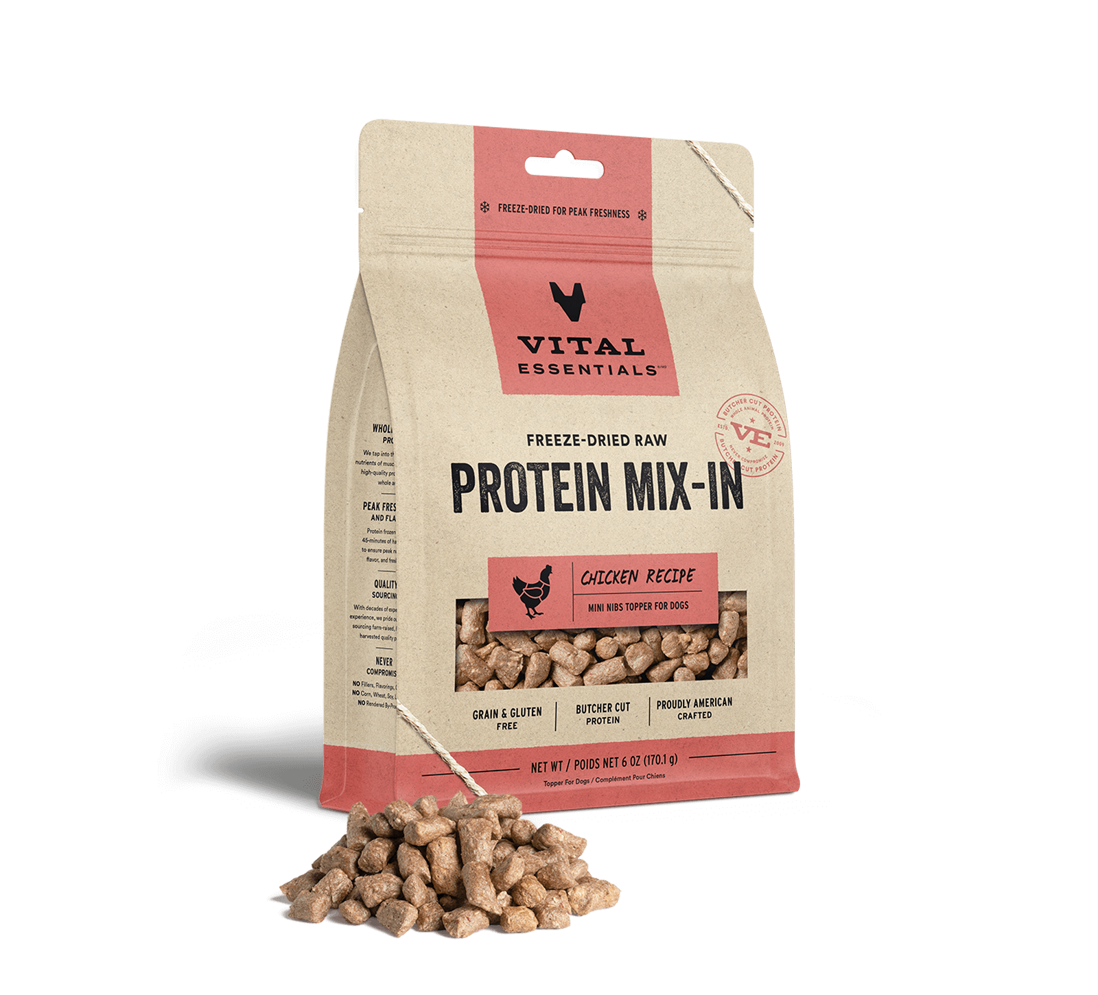 Vital Essentials Freeze-Dried Raw Protein Mix-In Chicken Recipe Mini Nibs Topper for Dogs, 6 oz - Healing/First Aid