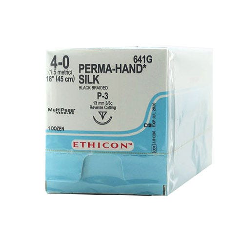 PERMA-HAND® Silk Black Braided Sutures, 4-0, P-3, Precision Point-Reverse Cutting, 18" - 12/Box
