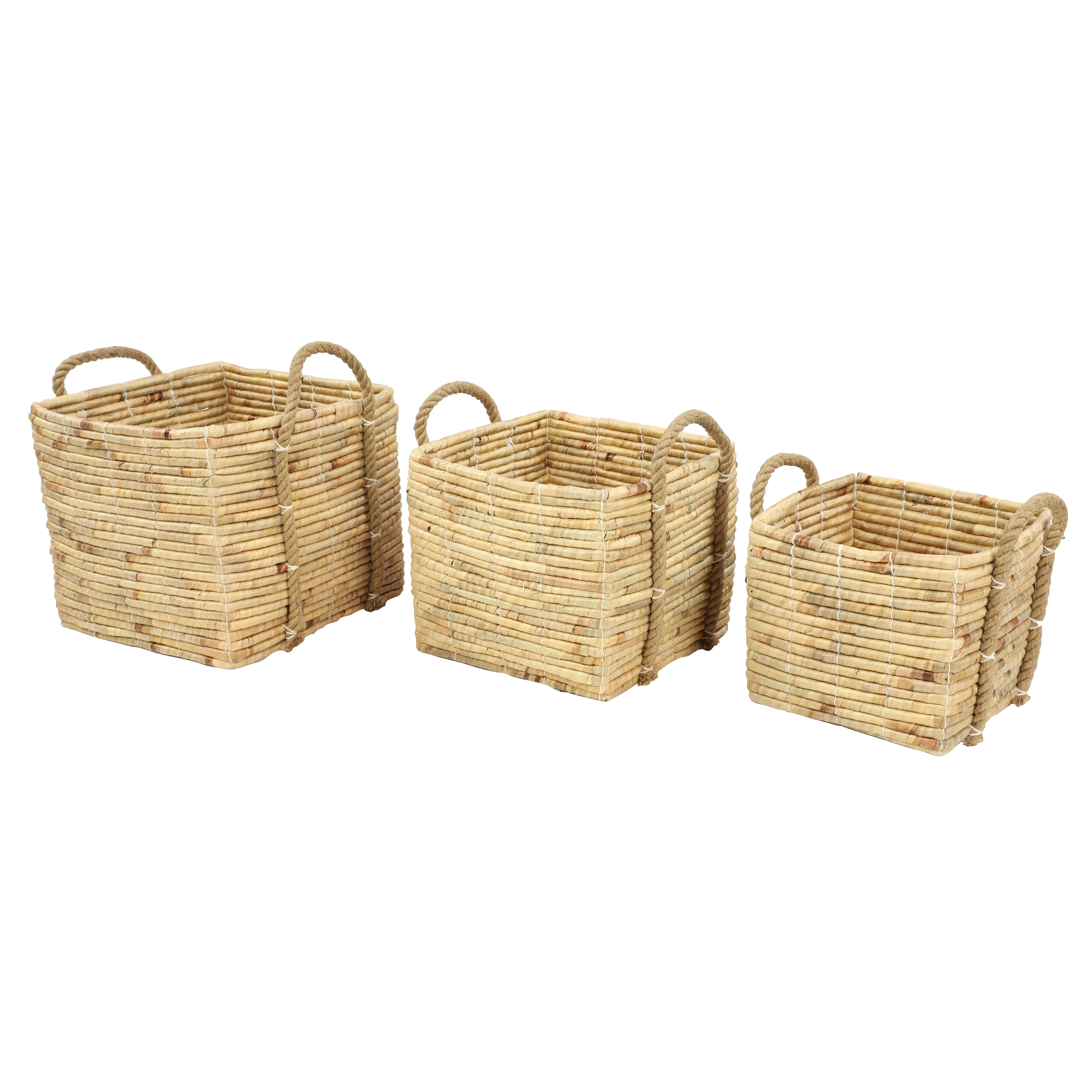 Set of 3 Brown Sea Grass Natural Storage Basket, 16", 14", 11"