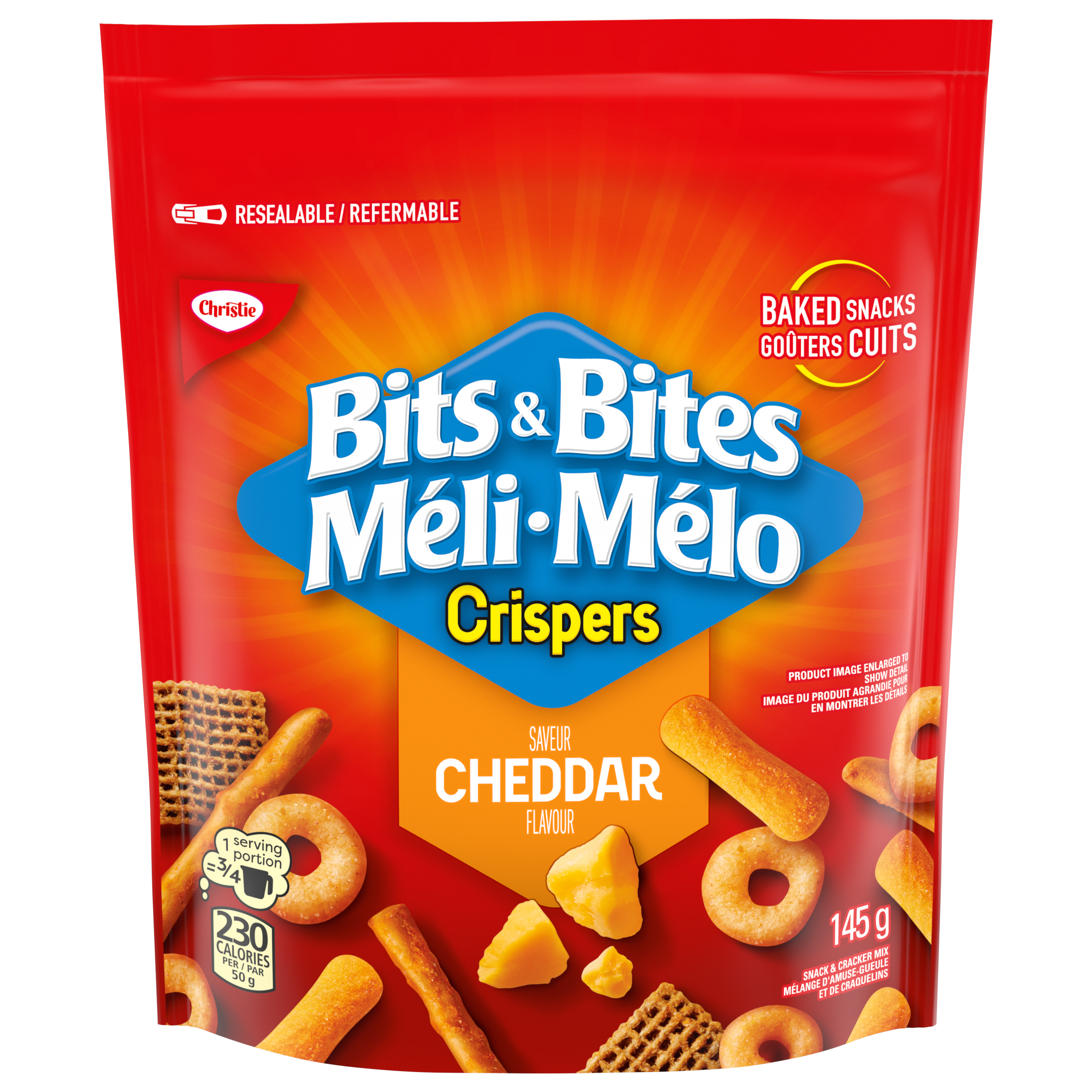 Crispers Bits & Bites Cheddar Flavour Snack & Cracker Mix 145G-thumbnail-1