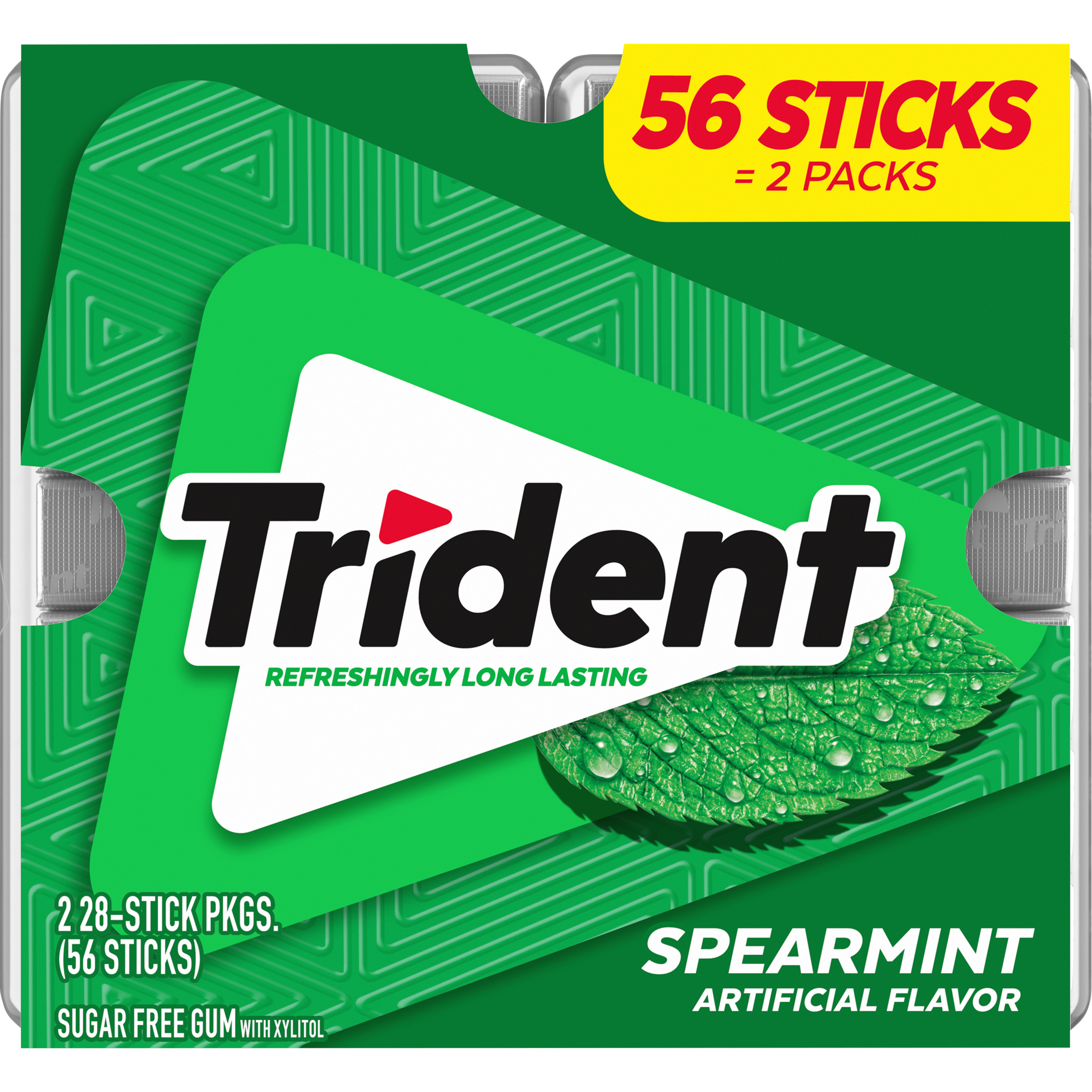Trident Spearmint Sugar Free Gum, 2 Pocket Packs of 28 Pieces (56 Pieces Total)-thumbnail-2