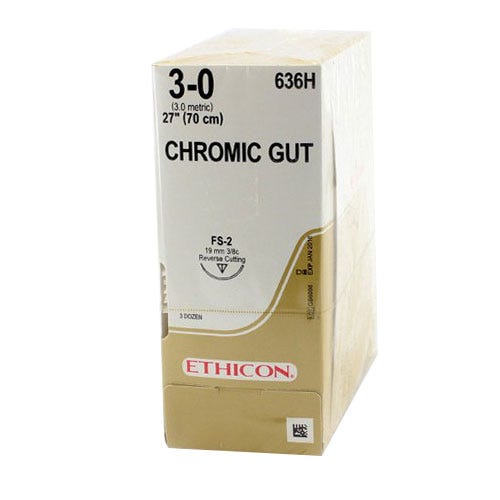 Chromic Gut Sutures, 3-0, FS-2, Reverse Cutting, 27" - 36/Box