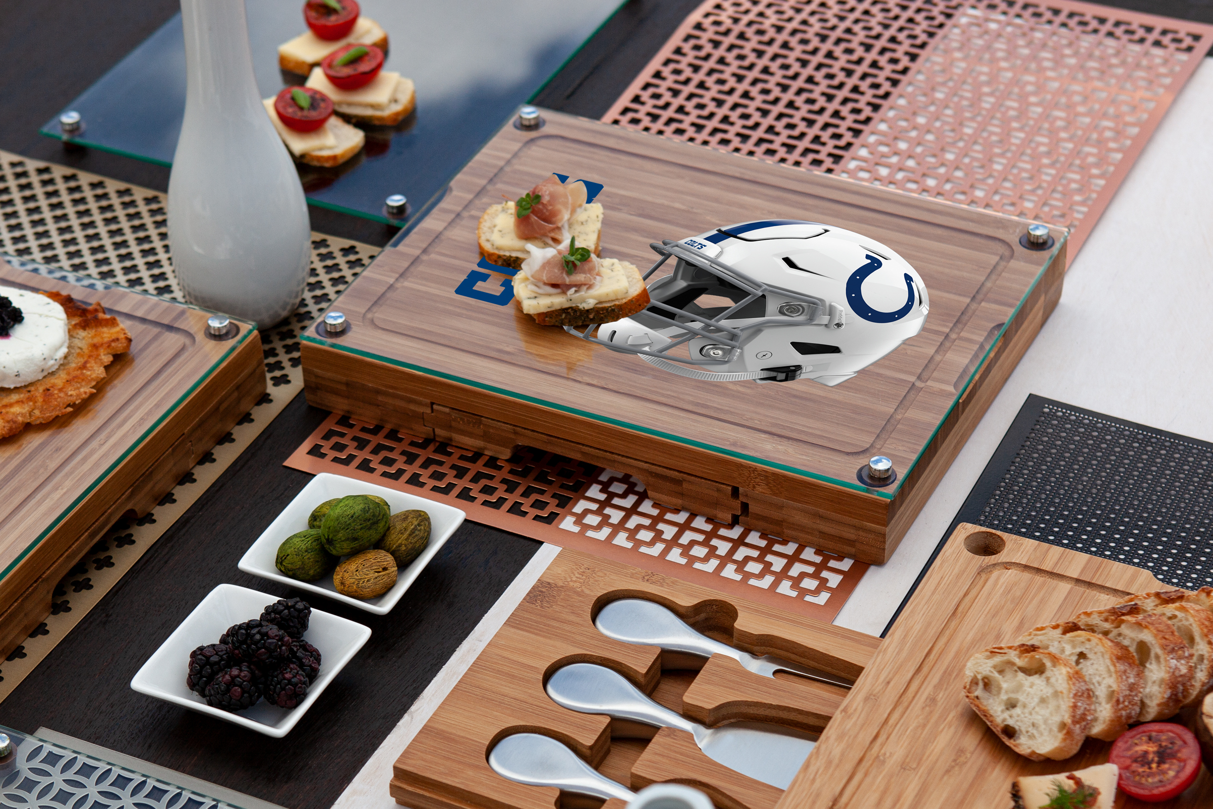 Indianapolis Colts - Concerto Glass Top Cheese Cutting Board & Tools Set