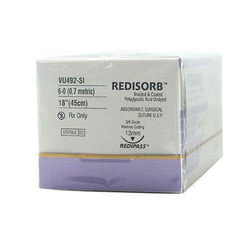 RELI® REDISORB™ Polyglycolic Acid (PGA) Undyed Braided & Coated Suture, 6-0, YP-3 (C-3), Precision Reverse Cutting, 18" - 12/Box