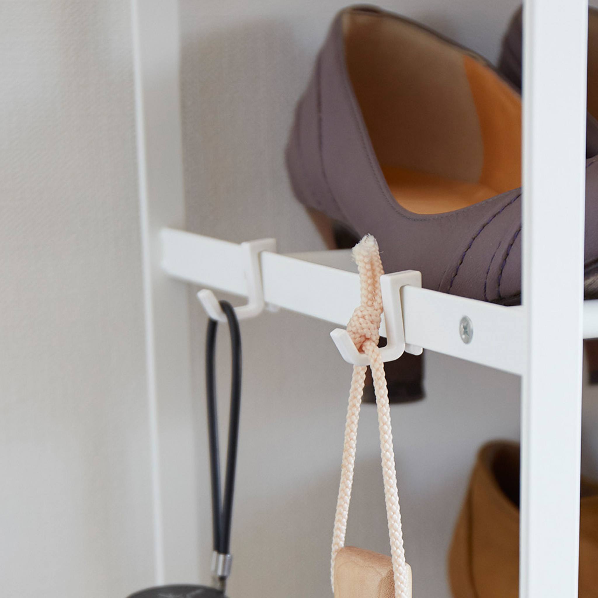 6-Tiered Wood-Top Shoe Rack : Hooks Included