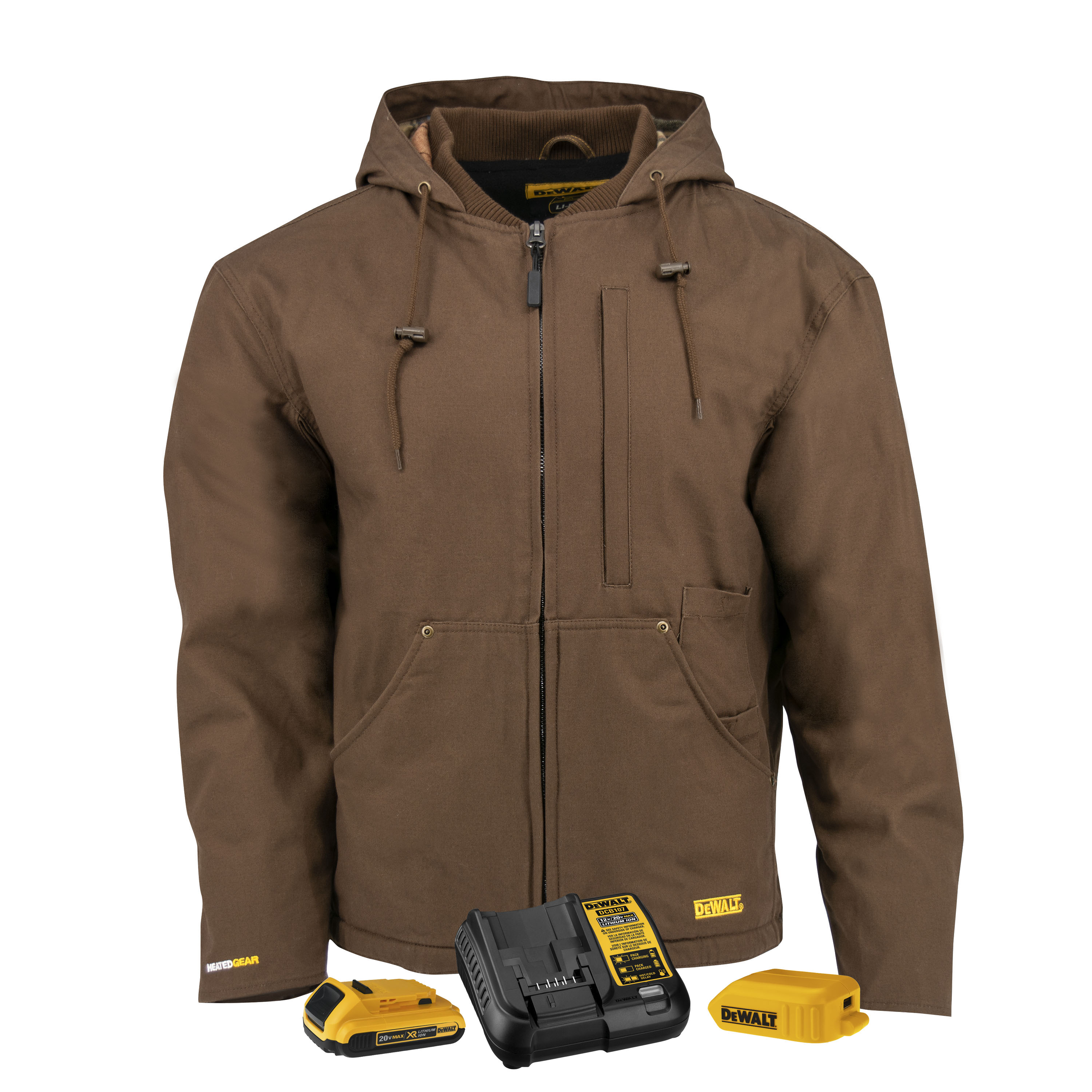 DEWALT Men&#39;s Heated Heavy Duty Work Coat Kitted Tobacco-Radians