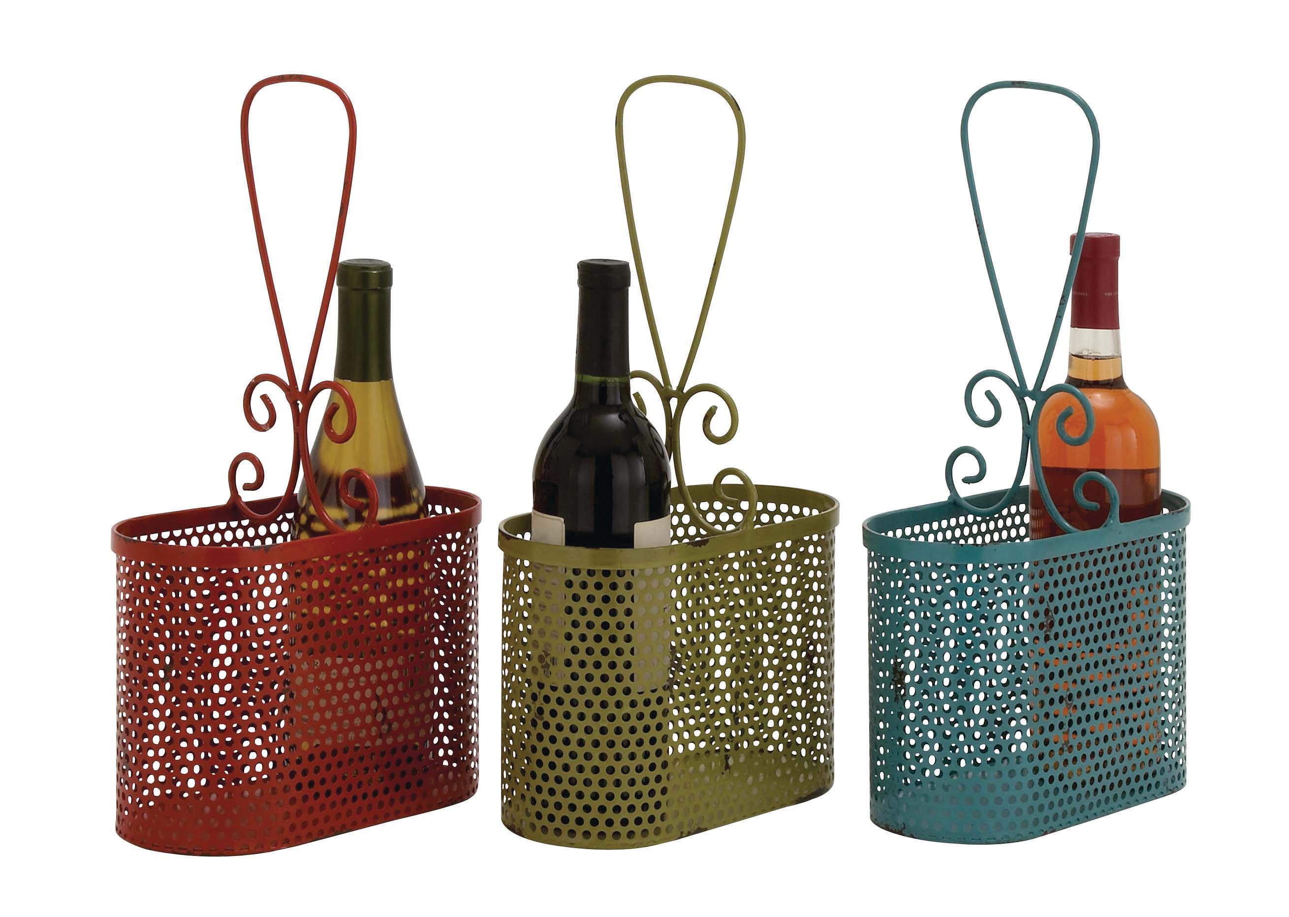 Multi Colored Metal  Wine Holder, 3 Assorted 9"W, 16"H