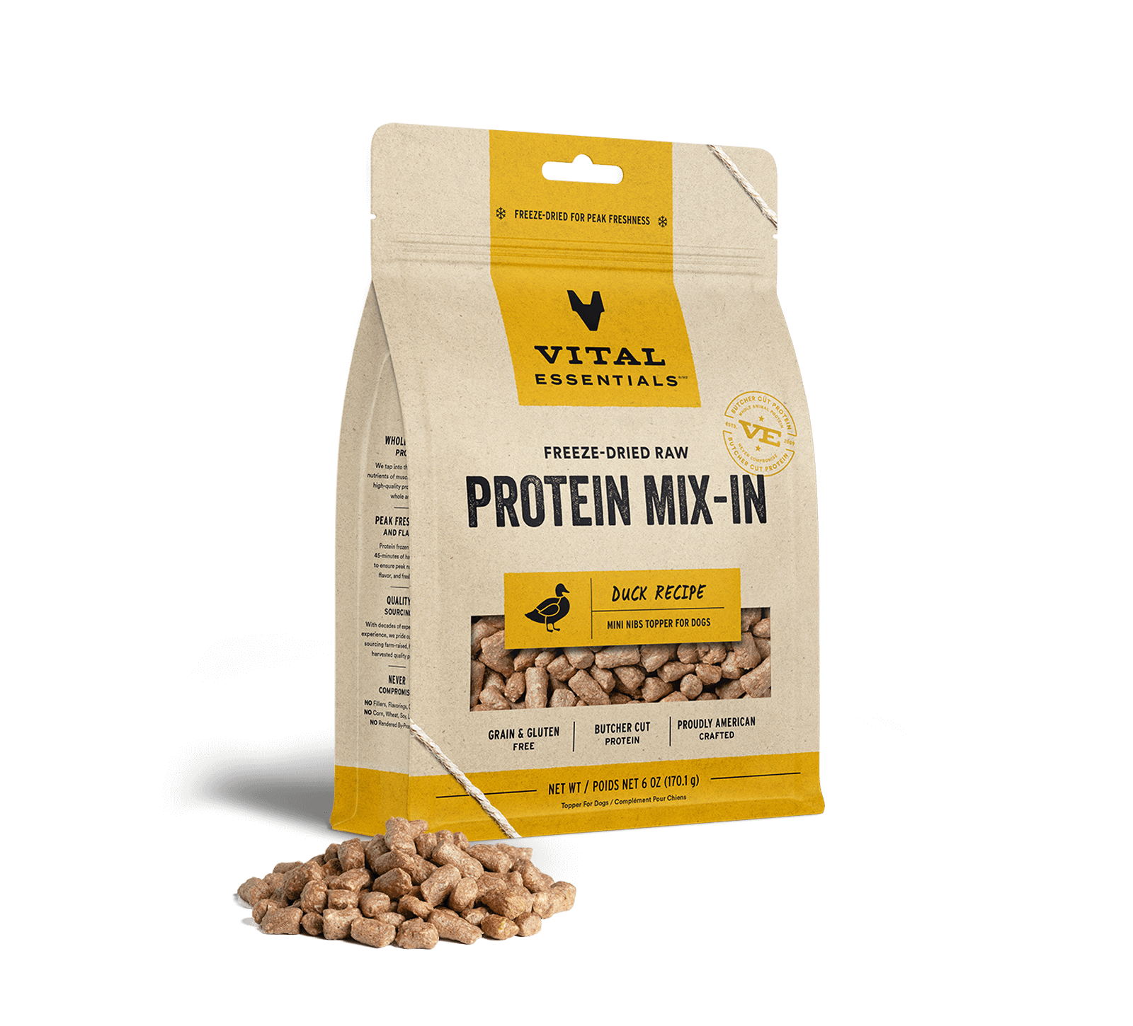 Vital Essentials Freeze-Dried Raw Protein Mix-In Duck Recipe Mini Nibs Topper for Dogs, 6 oz - Healing/First Aid