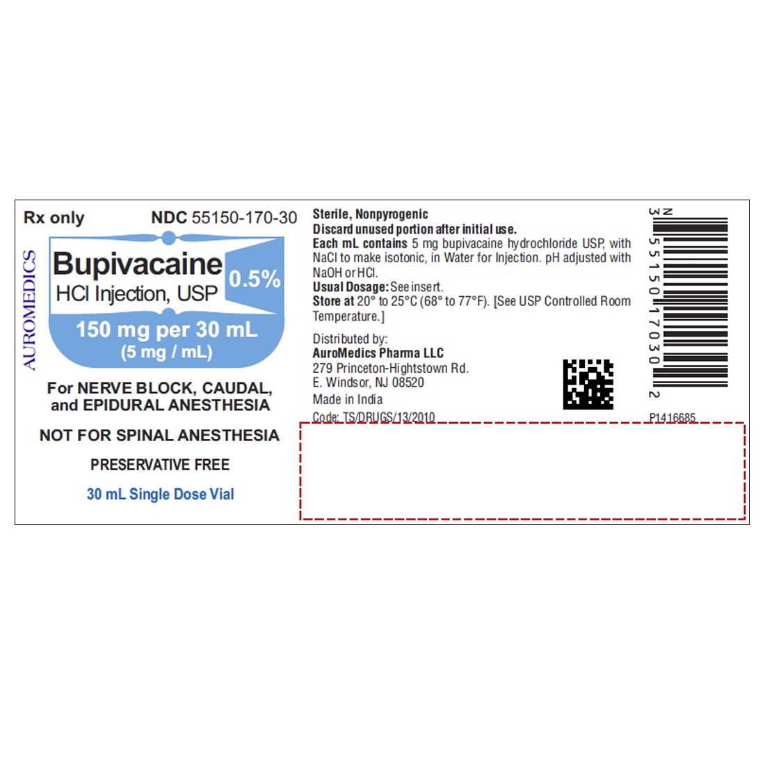 Bupivacaine Hydrochloride 0.5% 30ml Single Dose Vial - 25/Box