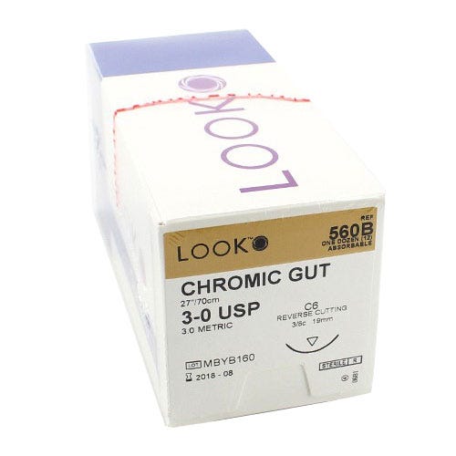 Chromic Gut Sutures, 3-0, C-6, Reverse Cutting, 27" - 12/Box