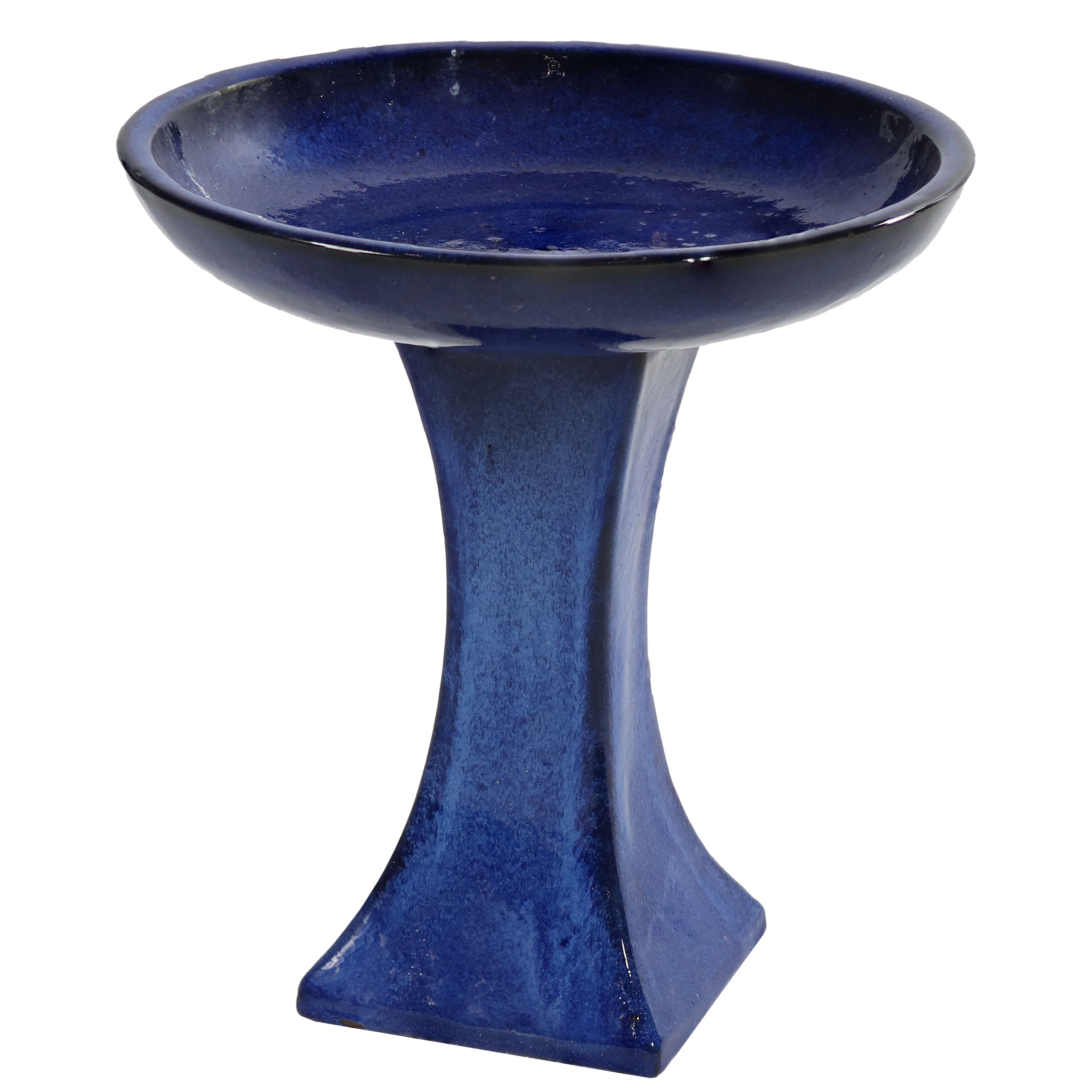 Nantes Glazed Ceramic Bird Bath - Cerulean Blue