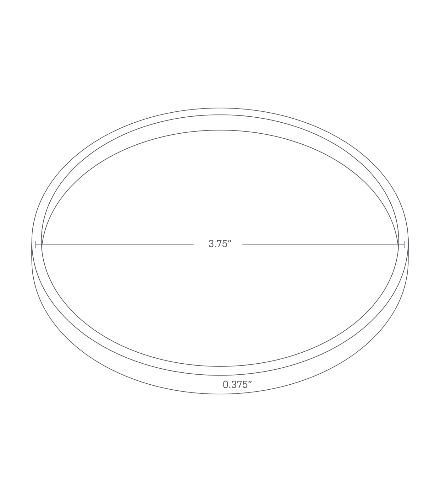 Dimension Image for Coaster on a white background showing thickness of .375" and diameter of 3.75".