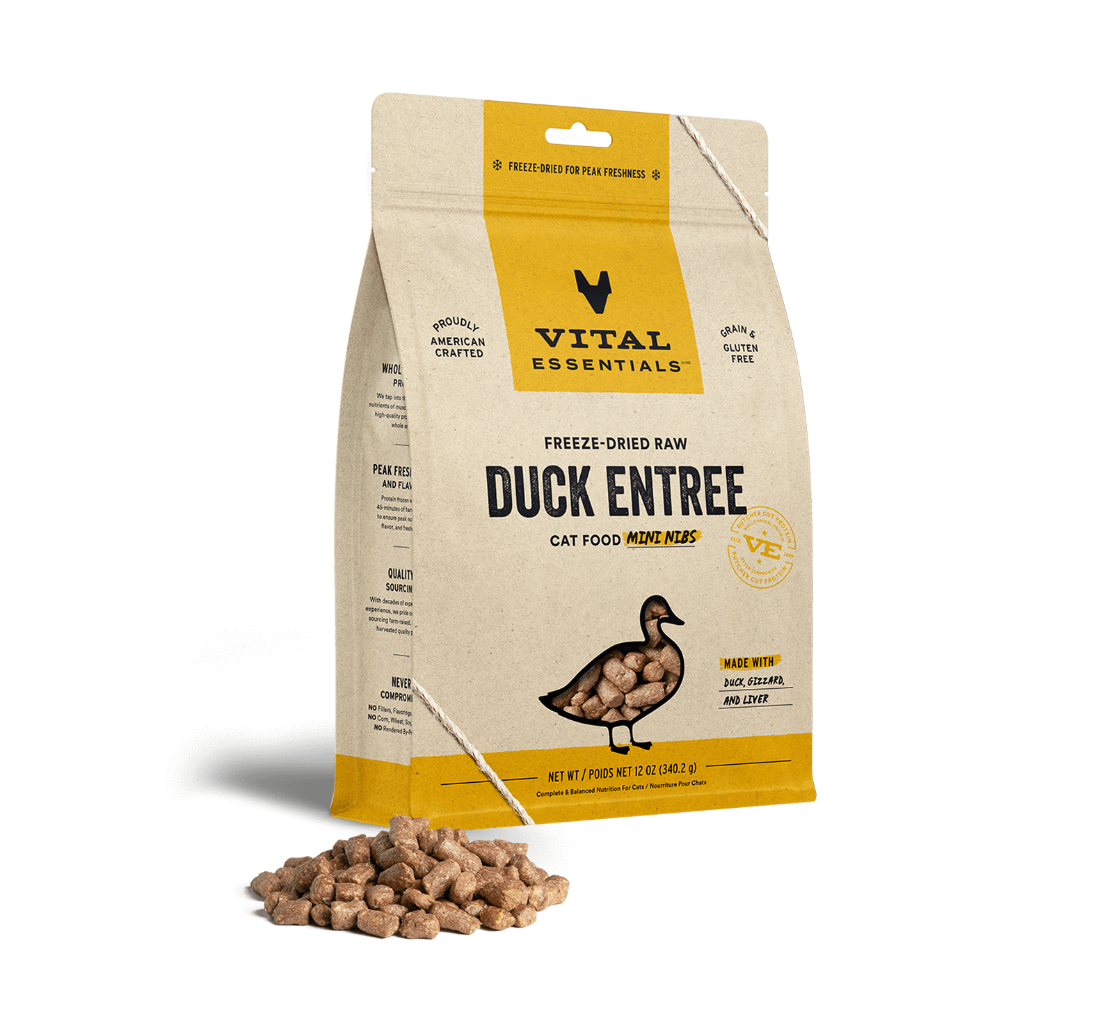 Vital Essentials Freeze-Dried Raw Duck Entree Cat Food Mini Nibs, 12 oz - Food