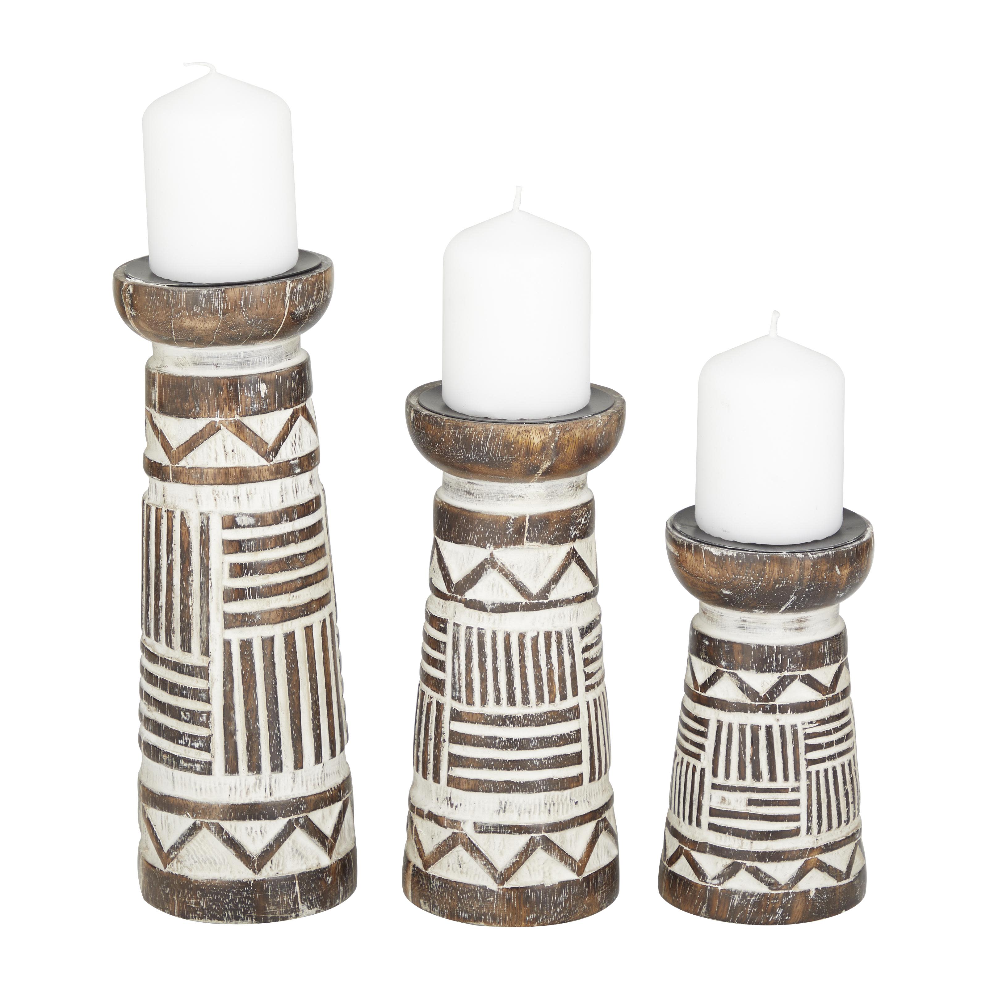 Dark Brown Wood  Handmade Candle Holder, Set of 3 6", 10", 8"H