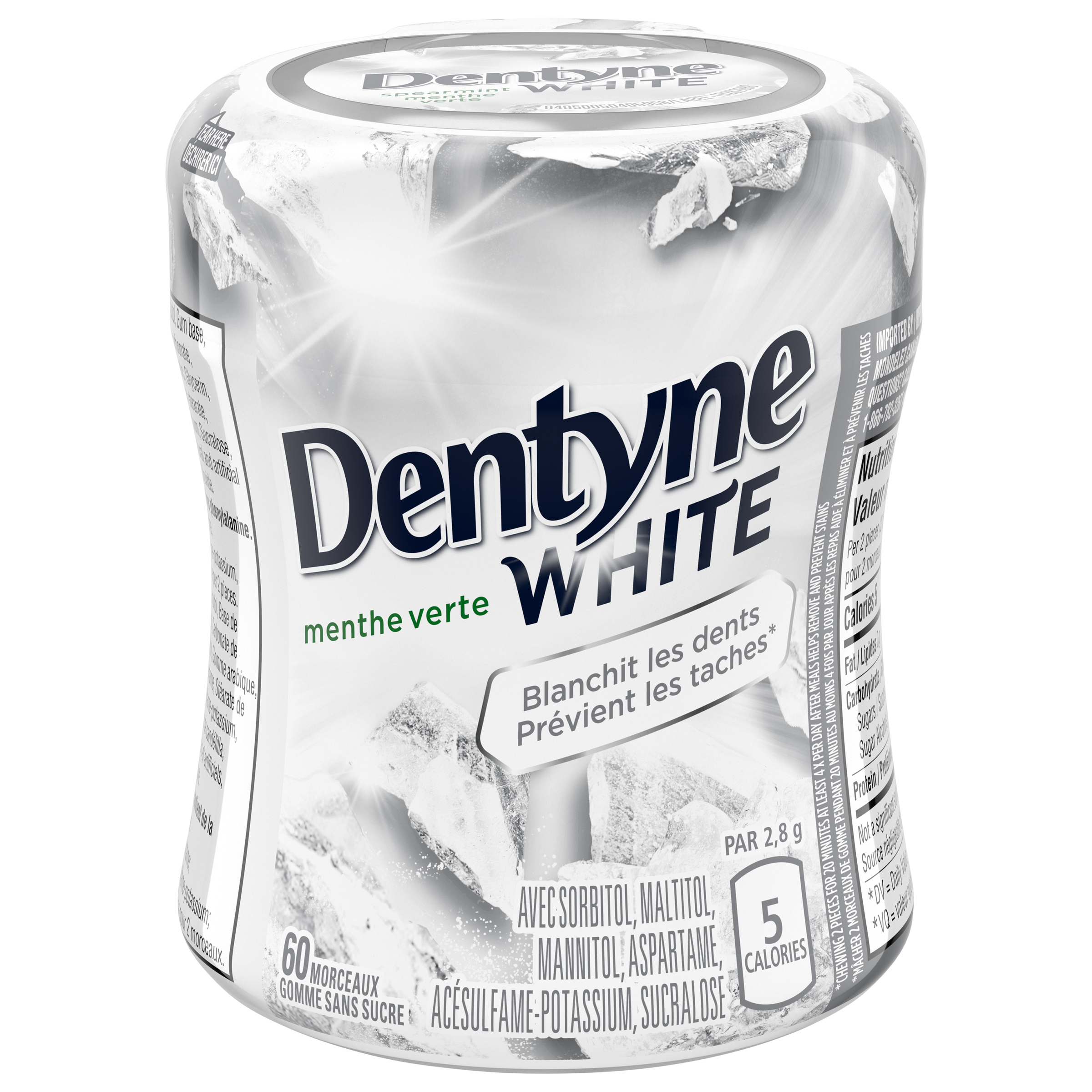DENTYNE WHITE SPEARMINT BOTTLE 60 PIECES-thumbnail-1