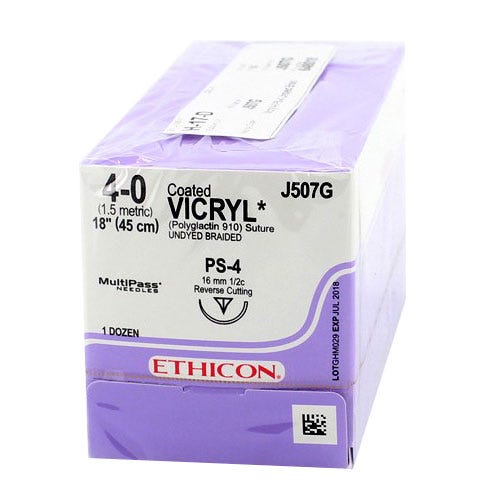 VICRYL® Undyed Braided & Coated Sutures, 4-0, PS-4, Precision Point-Reverse Cutting, 18" - 12/Box