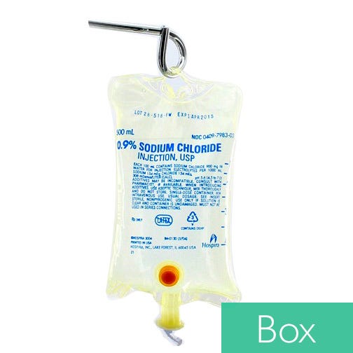 Hospira Sodium Chloride 0.9% 500ml Plastic Bag for Injection - 24/Case
