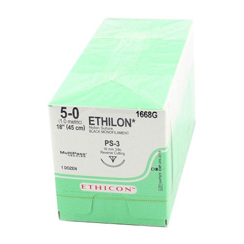 ETHILON® Nylon Black Monofilament Sutures, 5-0, PS-3, Precision Point-Reverse Cutting, 18" - 12/Box