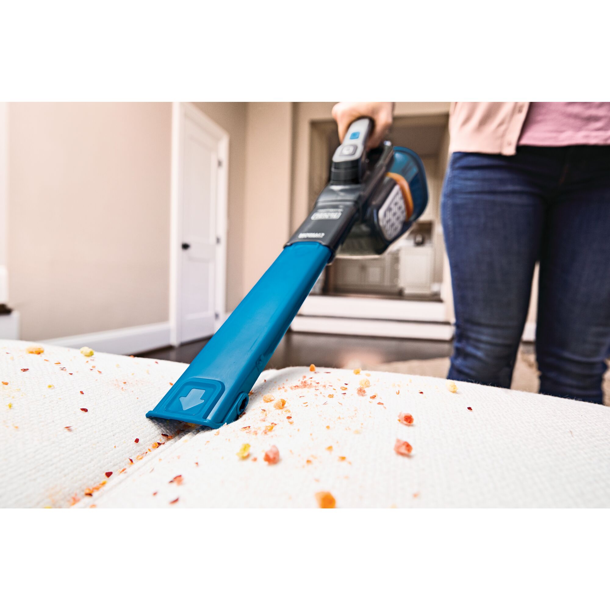 Dustbuster advanced clean plus cordless hand vacuum cleaning sofa.