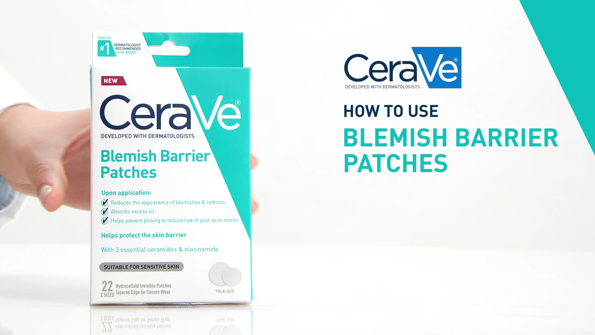 thumbnail video image 3 of (2 pack) CeraVe Hydrocolloid Pimple Patches, Oil Absorbing Blemish Patch Blends Into All Skin Tones, 3 of 5