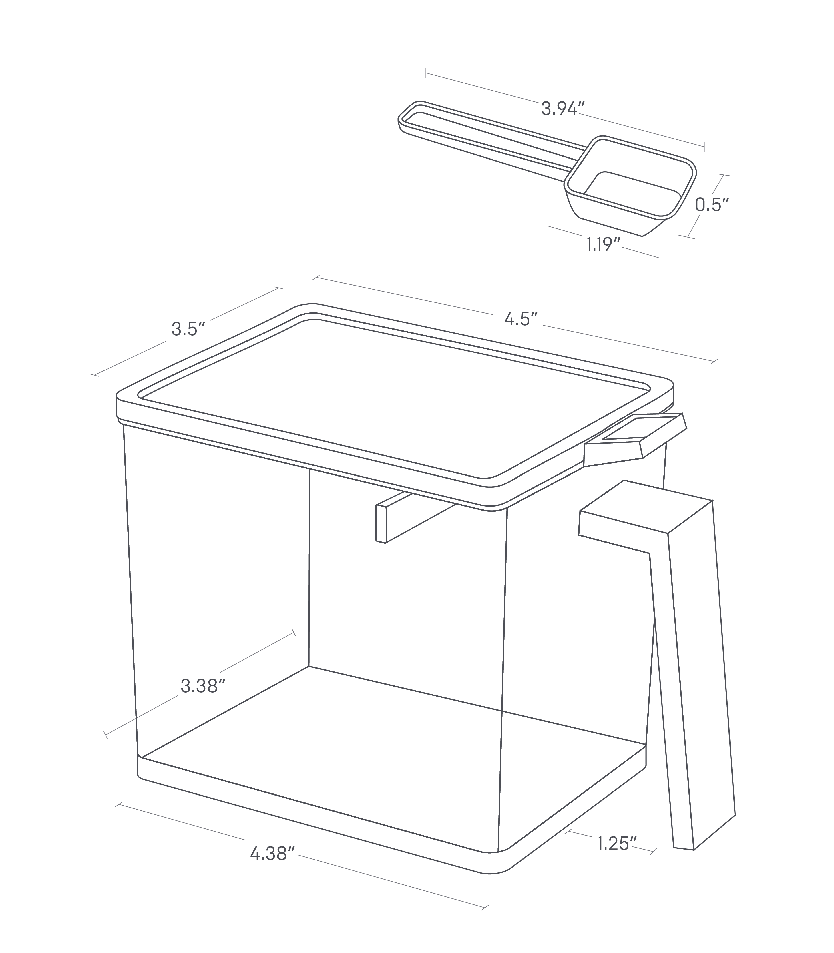 Dimension image for Spice Container showing length of 4.38