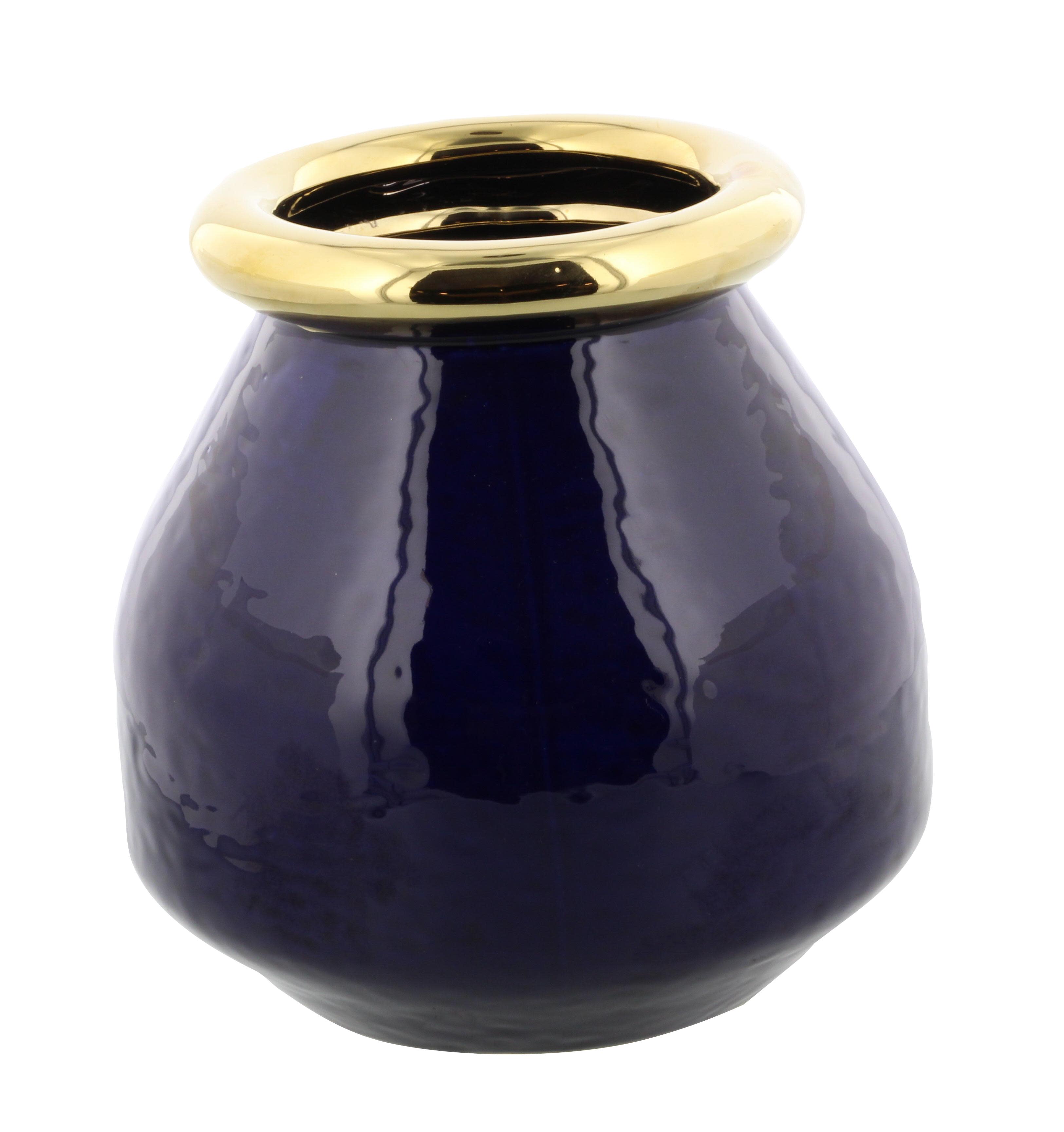 Blue Ceramic  Vase, 8" x 8" x 8"