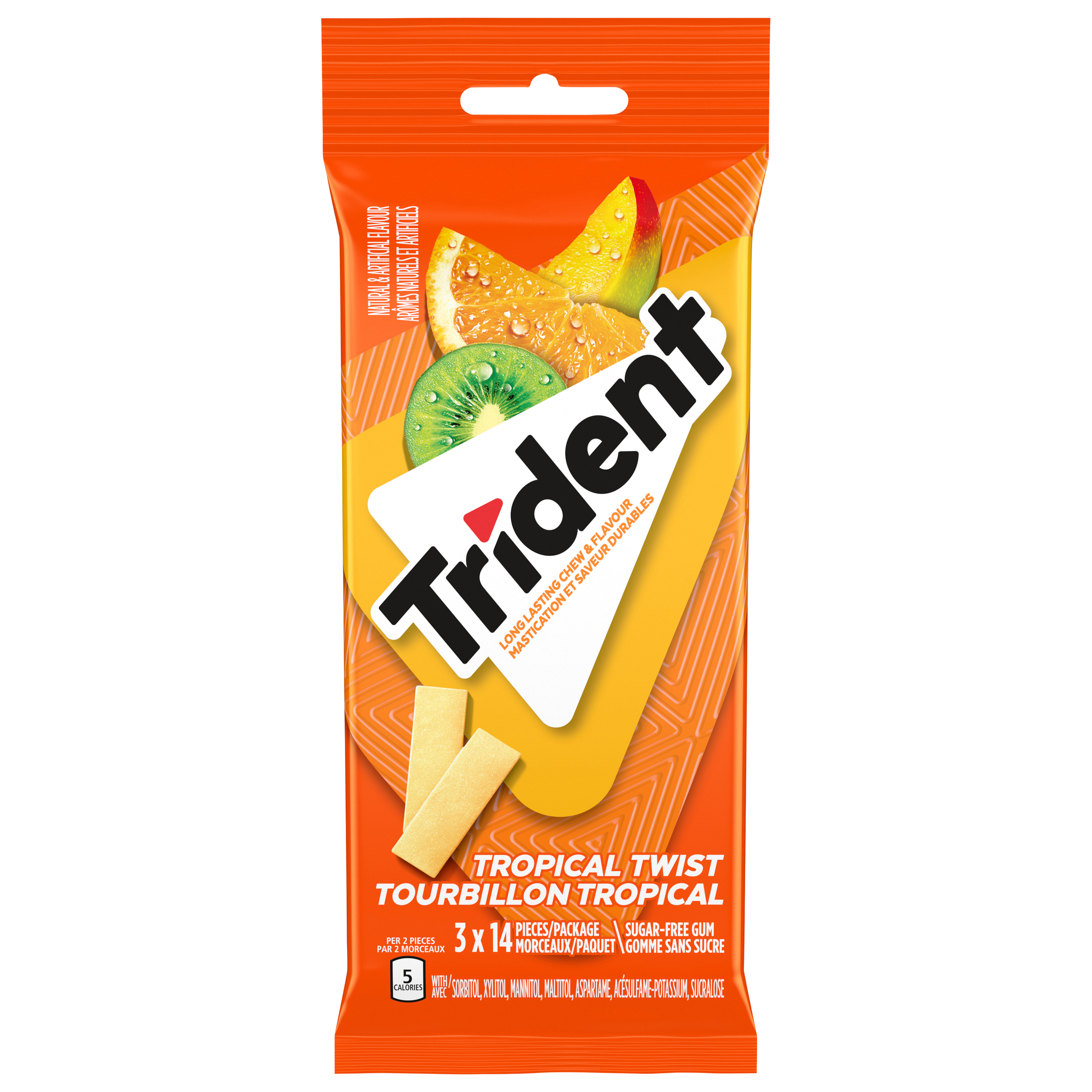 Trident Tropical Twist Sugar Free Gum, 3 Packs Of 14 Pieces (42 Total Pieces)-0