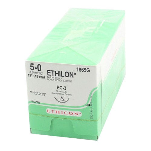 ETHILON® Nylon Black Monofilament Suture, 5-0, PC-3, Precision Cosmetic-Conventional Cutting PRIME, 18" - 12/Box