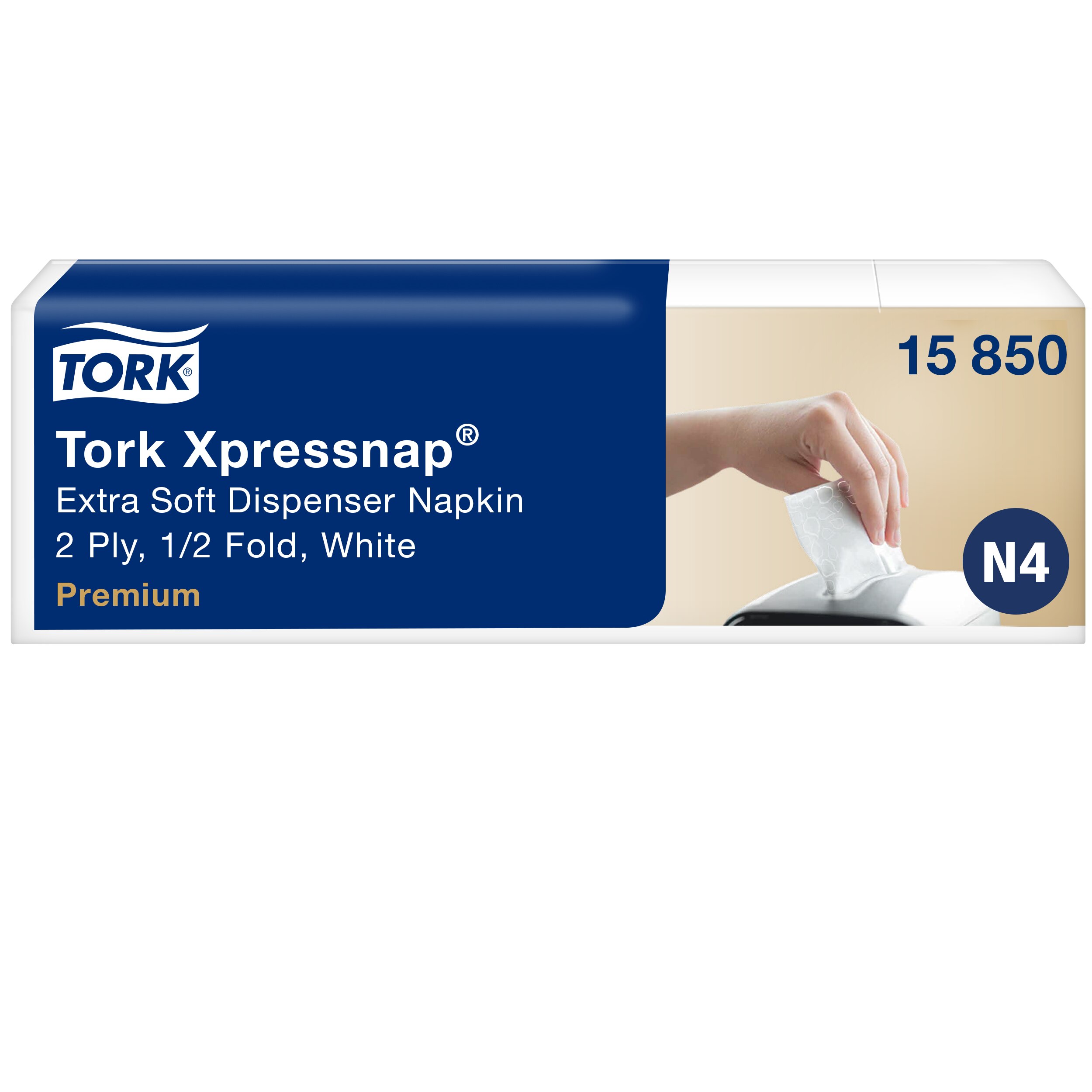 Dispenserservietter, 2 lag, Hvid, 21.3x16.5 cm, 8000 stk, Tork Xpressnap N4