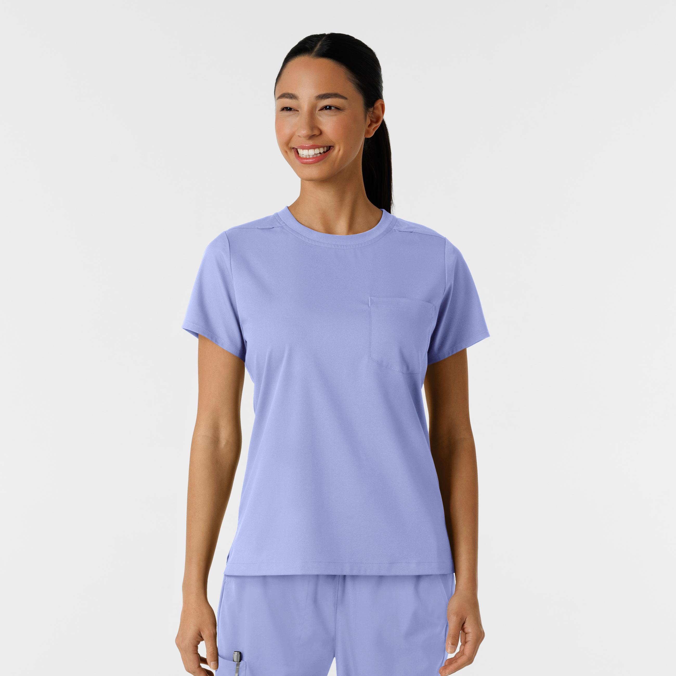 Boundless 6451 Women‘s 1-Pocket Short Sleeve Tuckable Tee in Stretchy Eco-Friendly Fabric-Wonder Wink