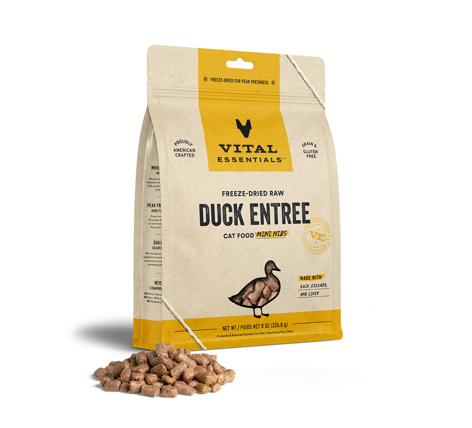 Vital Essentials Freeze-Dried Raw Duck Entree Cat Food Mini Nibs, 8 oz - Health/First Aid