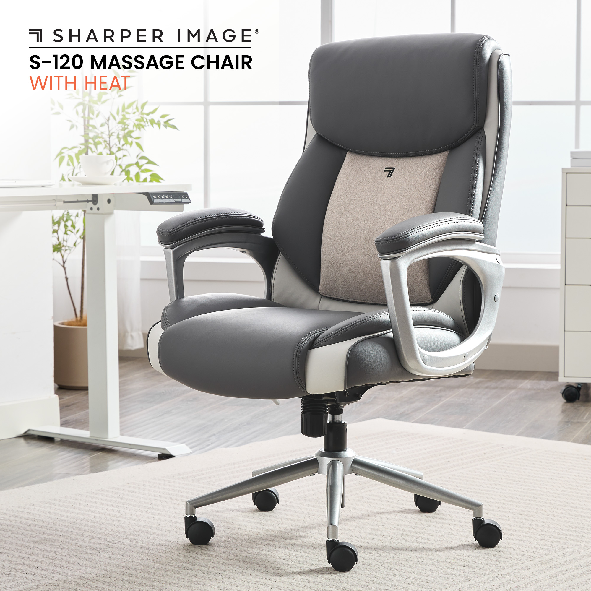 thumbnail video image 2 of Sharper Image S-120 Massage and Heat Office Chair, Gray/White, 2 of 14