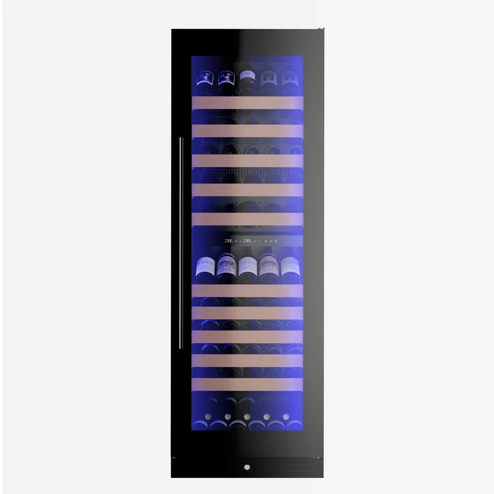XO Appliances 24W x 70 Tall Wine Cooler, Dual Zone with a Black Glass, Field Reversible Door