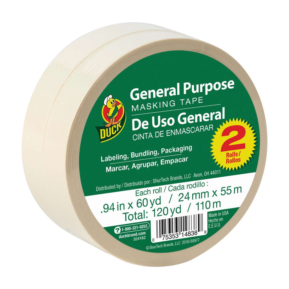 Duck® Brand General Purpose Masking Tape - Beige, 2 pk, .94 in. x 60 yd. Image