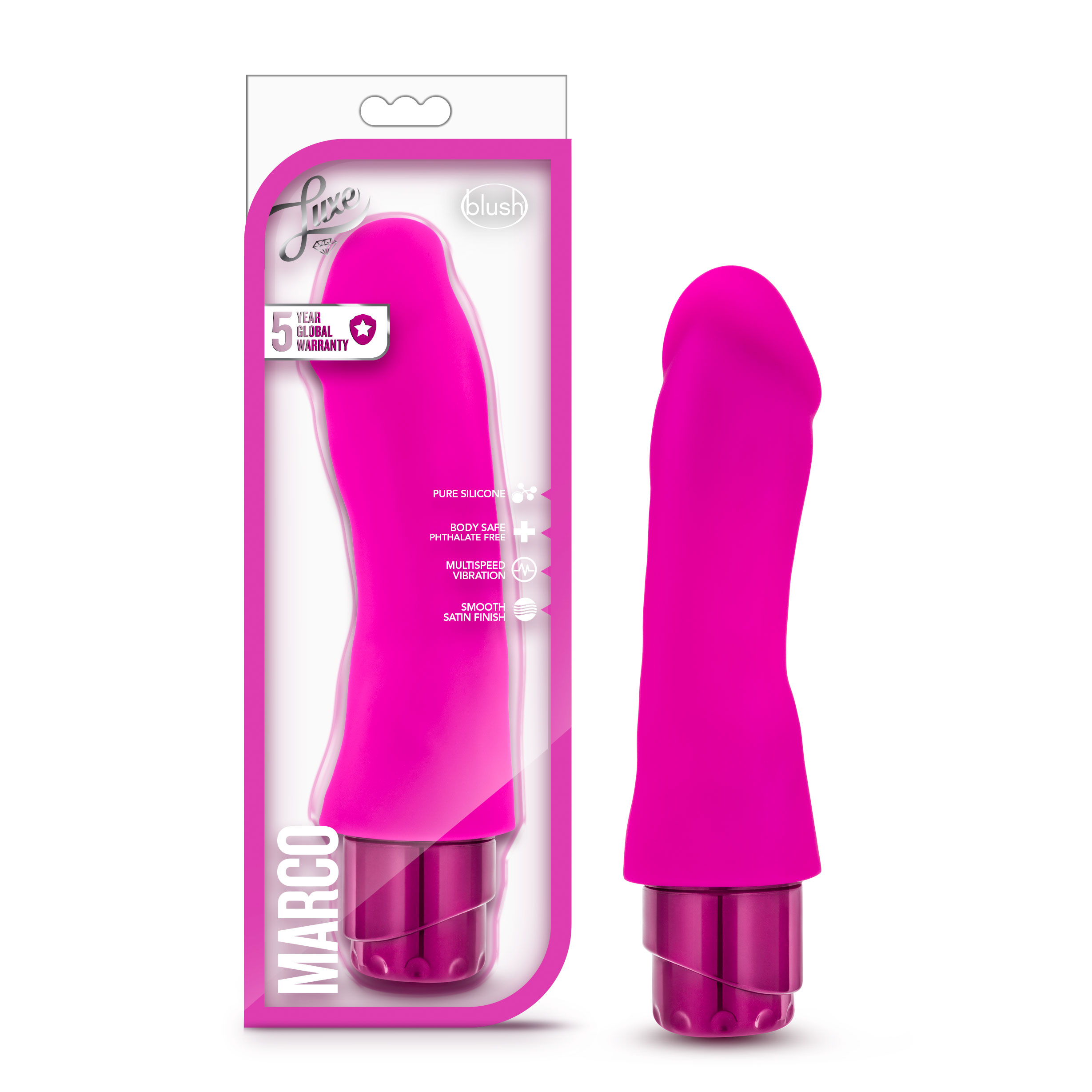 Blush Luxe Marco Curved G-Spot Pink 7.75-Inch Long Vibrating Dildo