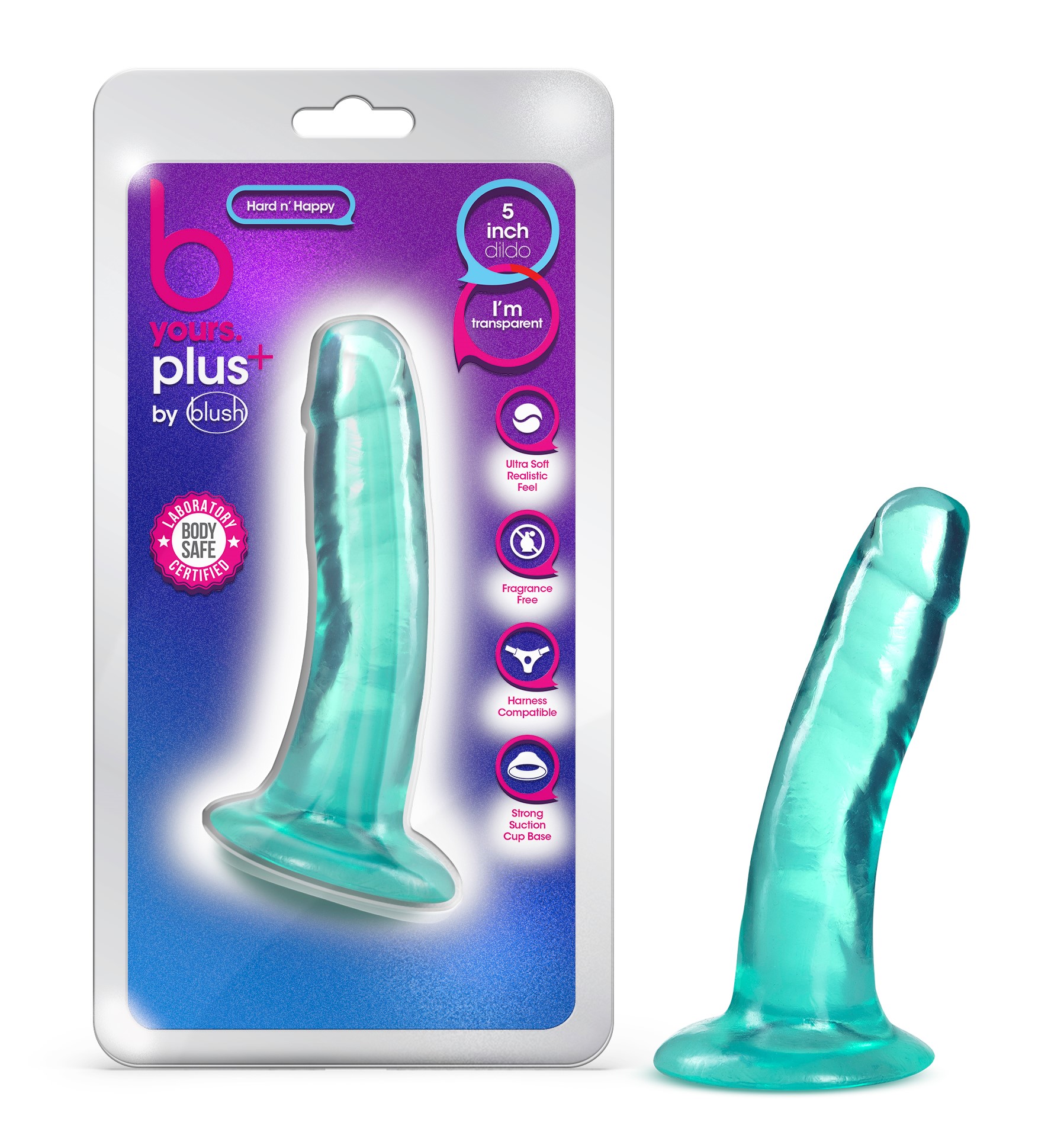 Blush B Yours Plus Hard N? Happy Realistic G-Spot Teal 5.5-Inch Long Dildo With Suction Cup Base