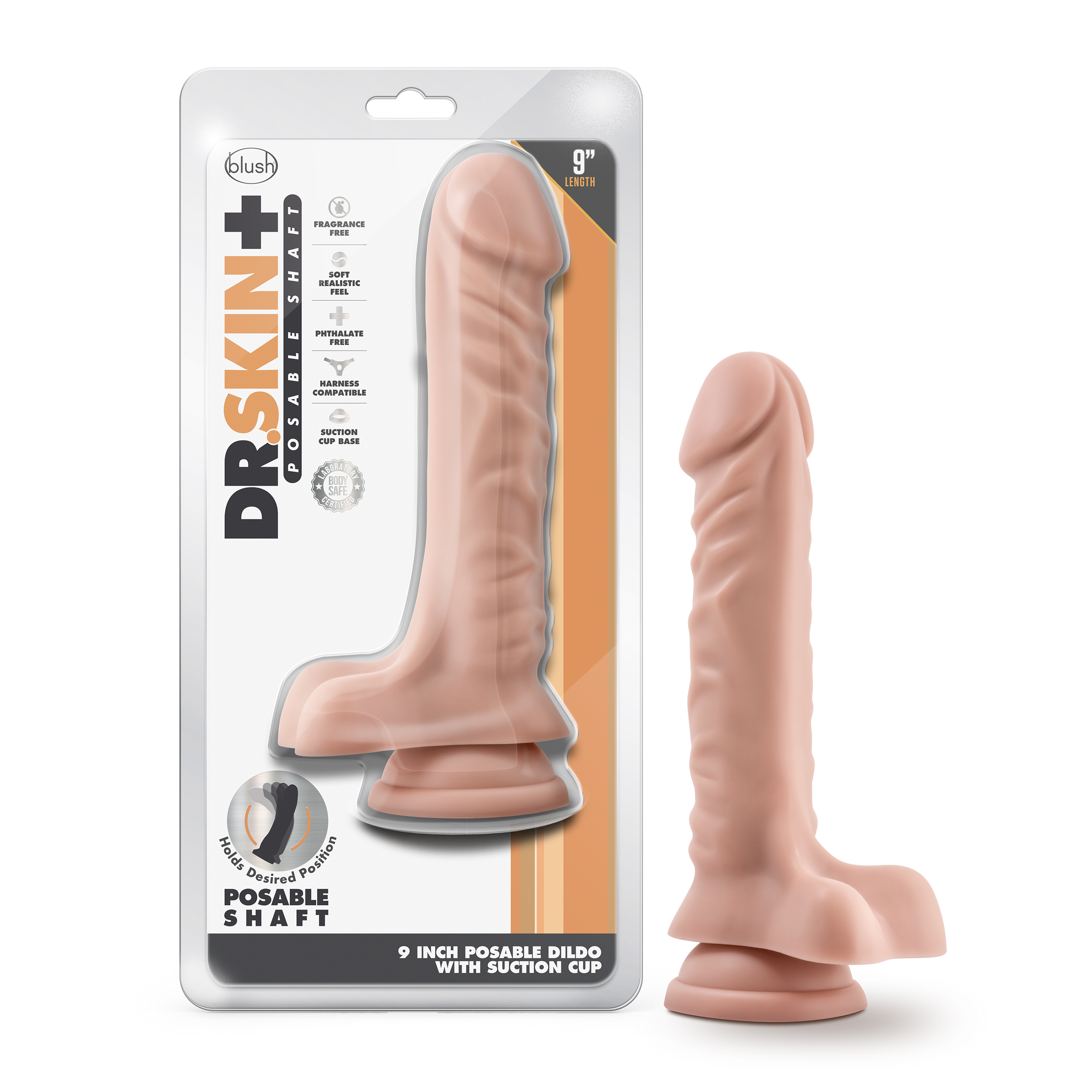 Blush Dr. Skin Plus Realistic Vanilla 9-Inch Long Dildo With Balls & Suction Cup Base