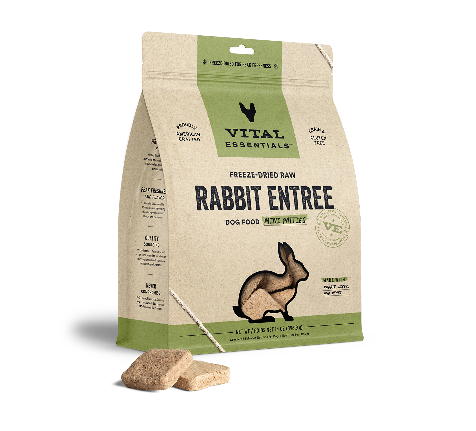 Vital Essentials Freeze-Dried Raw Rabbit Entree Dog Food Mini Patties, 14 oz - Health/First Aid