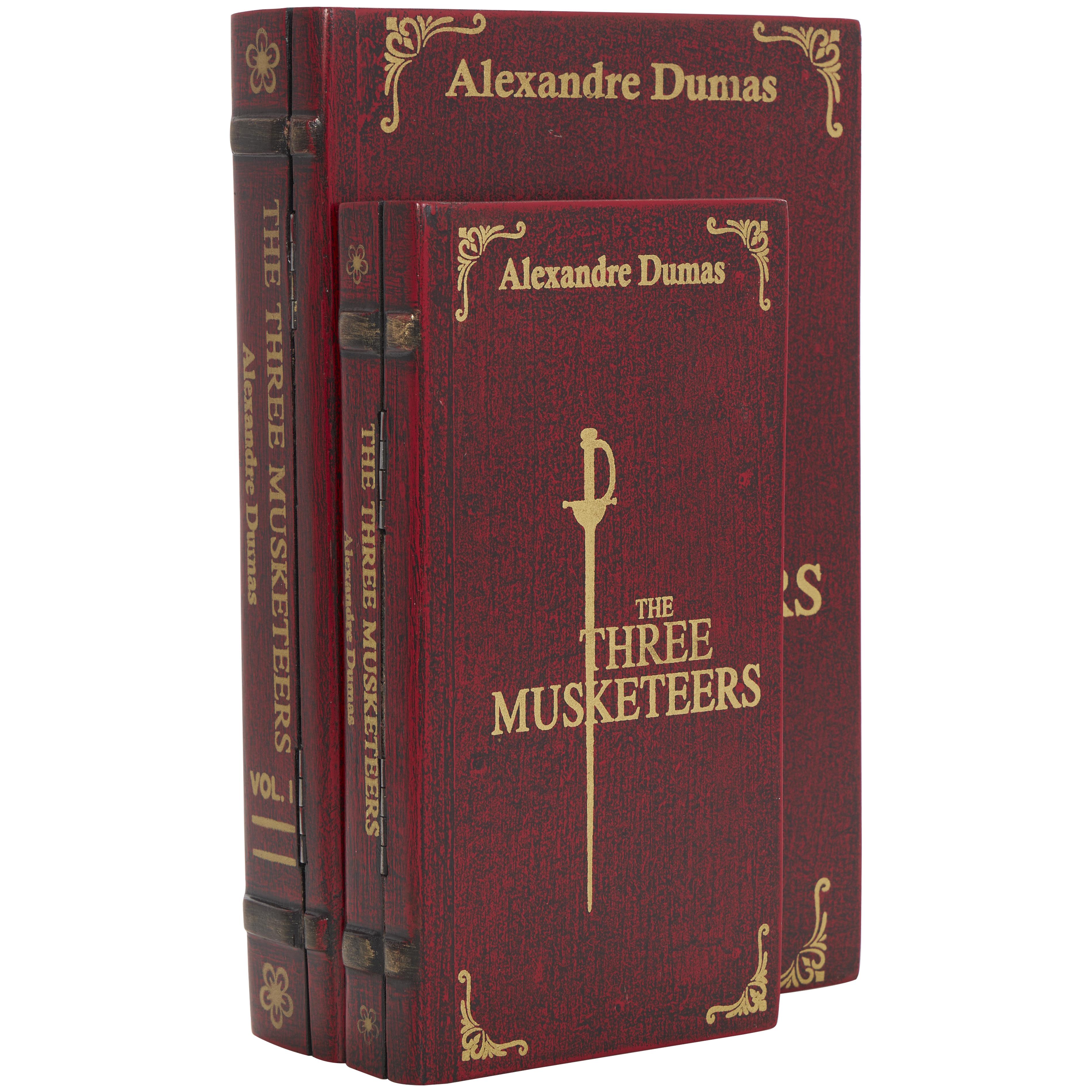 Red Mango Wood  "The Three Musketeers" Faux Book Storage Decorative Box with Gold Accents, Set of 2 11", 9"W