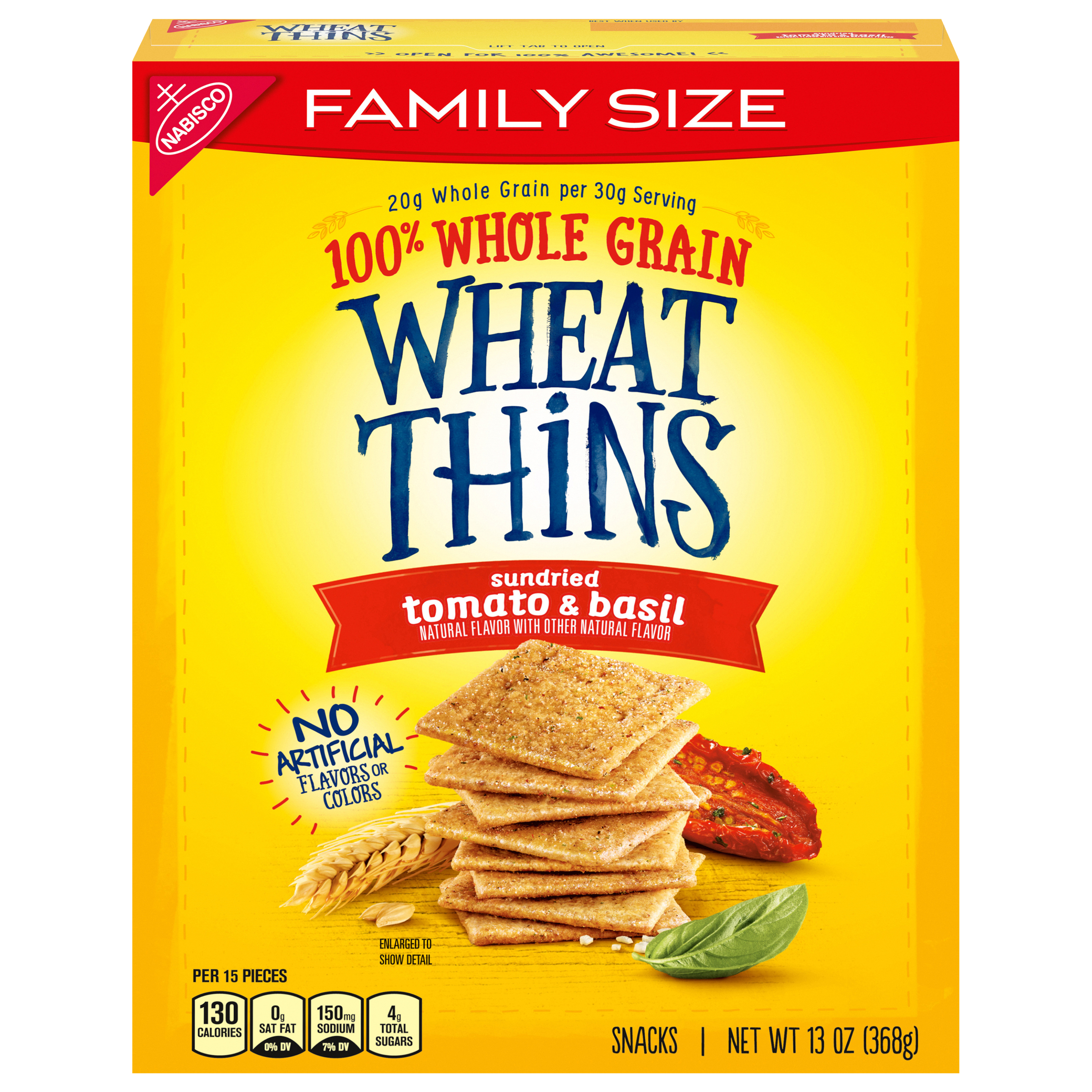 Wheat Thins Sundried Tomato & Basil Whole Grain Wheat Crackers, Family Size, 13 oz