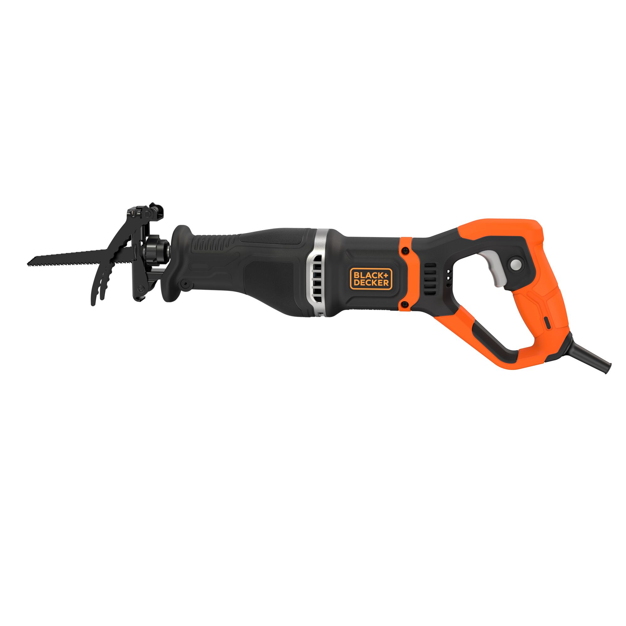 Side facing view of BLACK+DECKER Electric Pruning Saw With Branch Holder, 7 Amp on white background