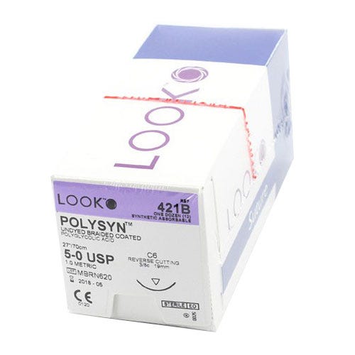 POLYSYN™ Polyglycolic Acid Undyed Braided Coated Sutures,  5-0, C-6, Reverse Cutting, 27" - 12/Box