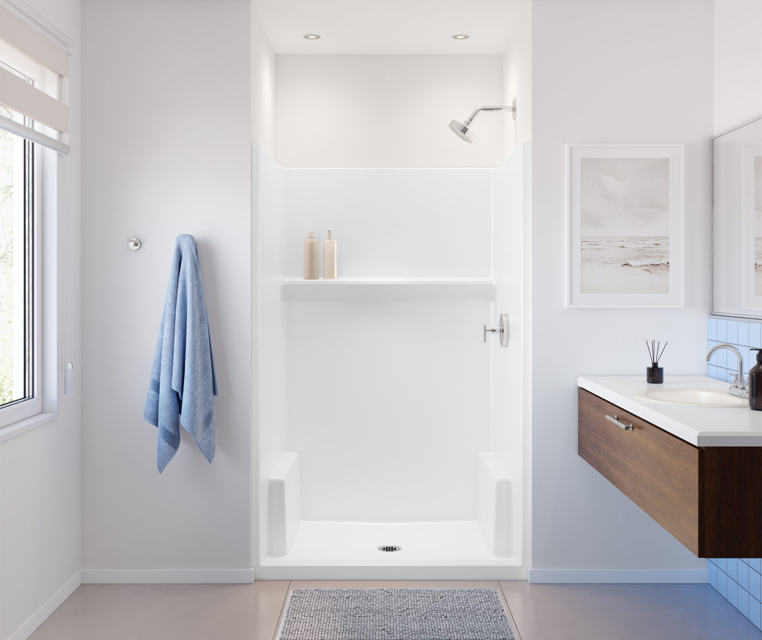 Icon SH4834X AFR AcrylX™ Alcove Center Drain One-Piece Shower in White view 8