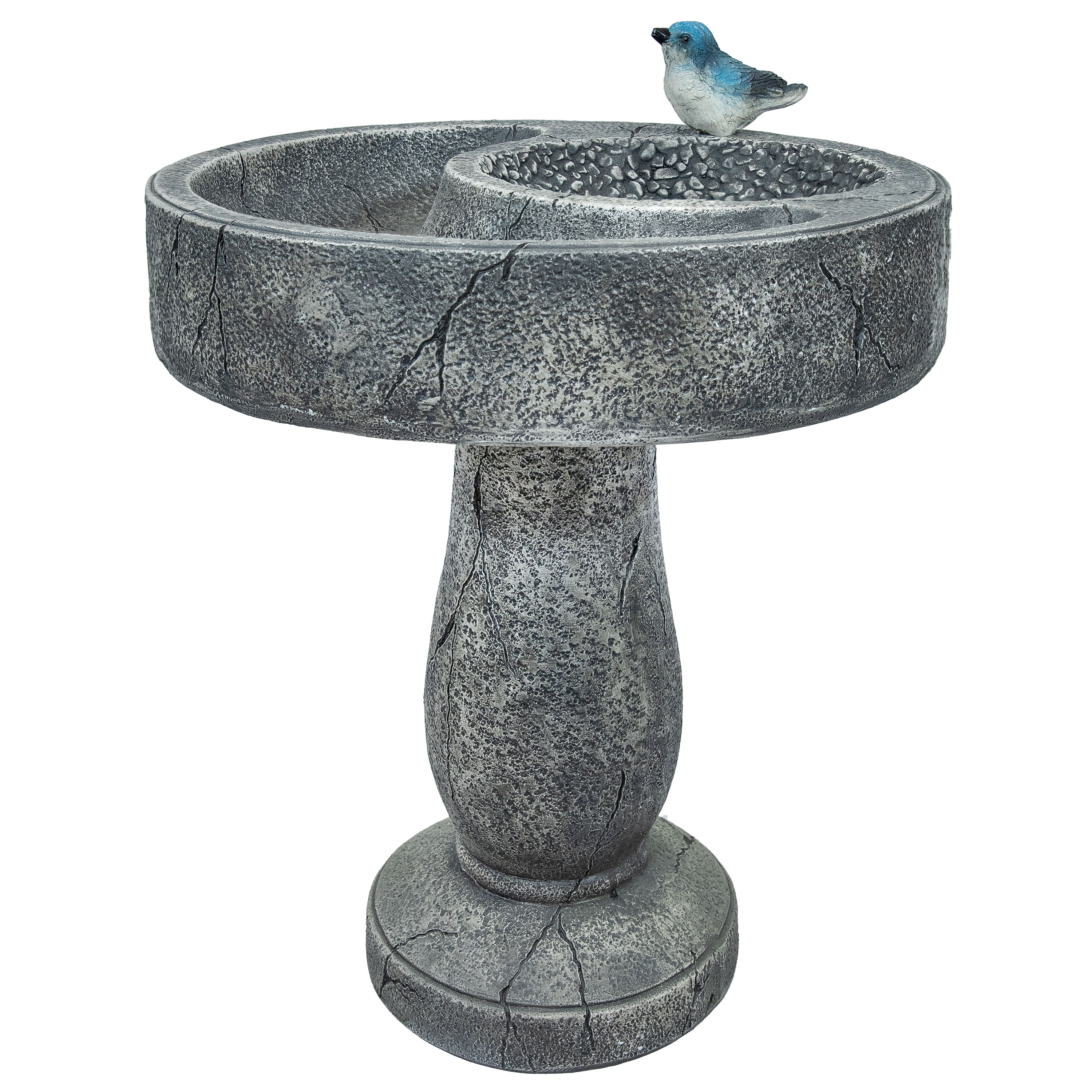 Polyresin Bird Bath with Feeder Compartment