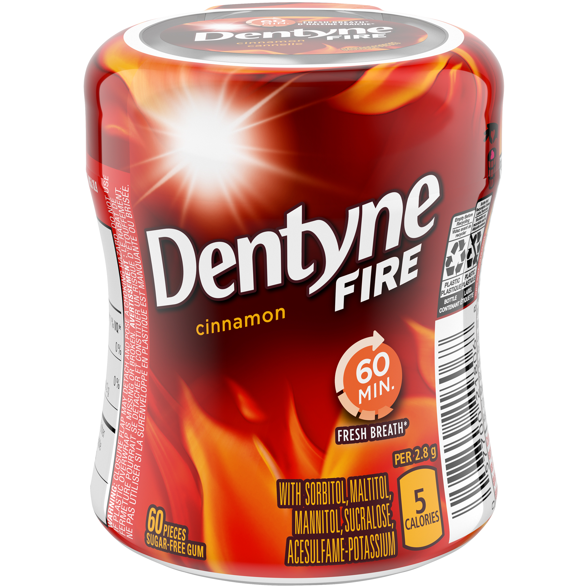 Dentyne Fire Cinnamon, Sugar Free Gum, 1 bottle (60 pieces)-thumbnail-0